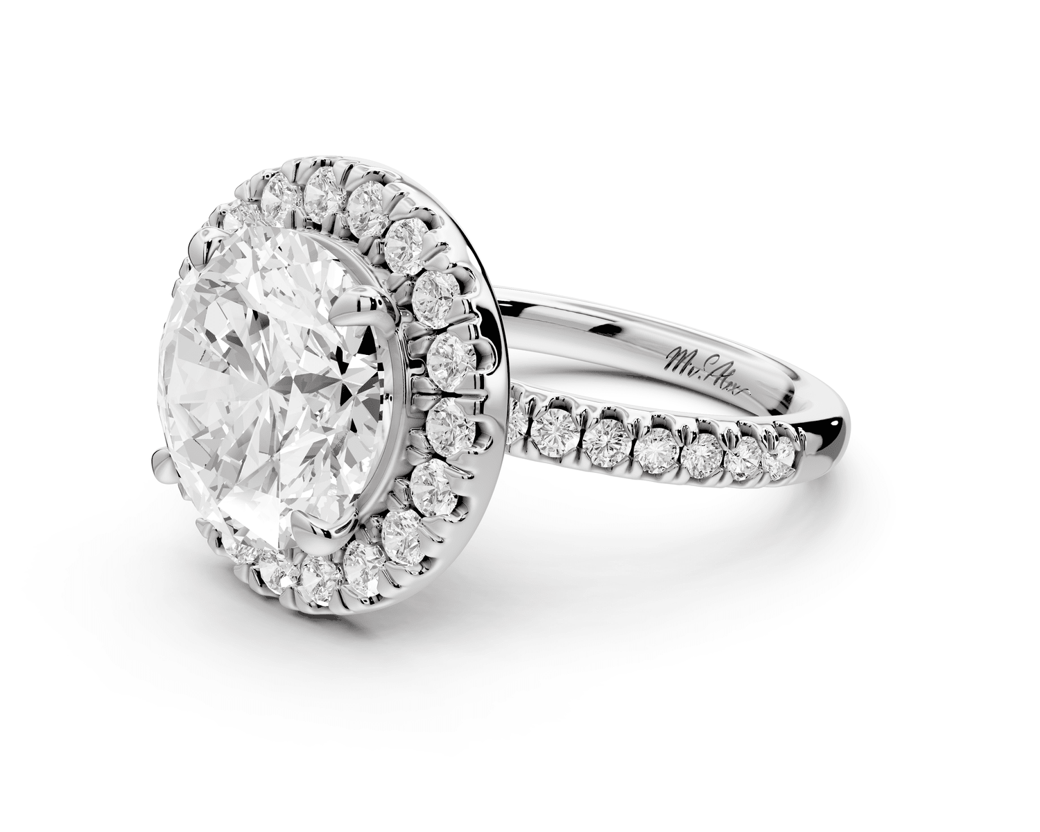 Marina - 3ct platinum round halo pavé half band engagment ring - Mr. Alex Jewelry
