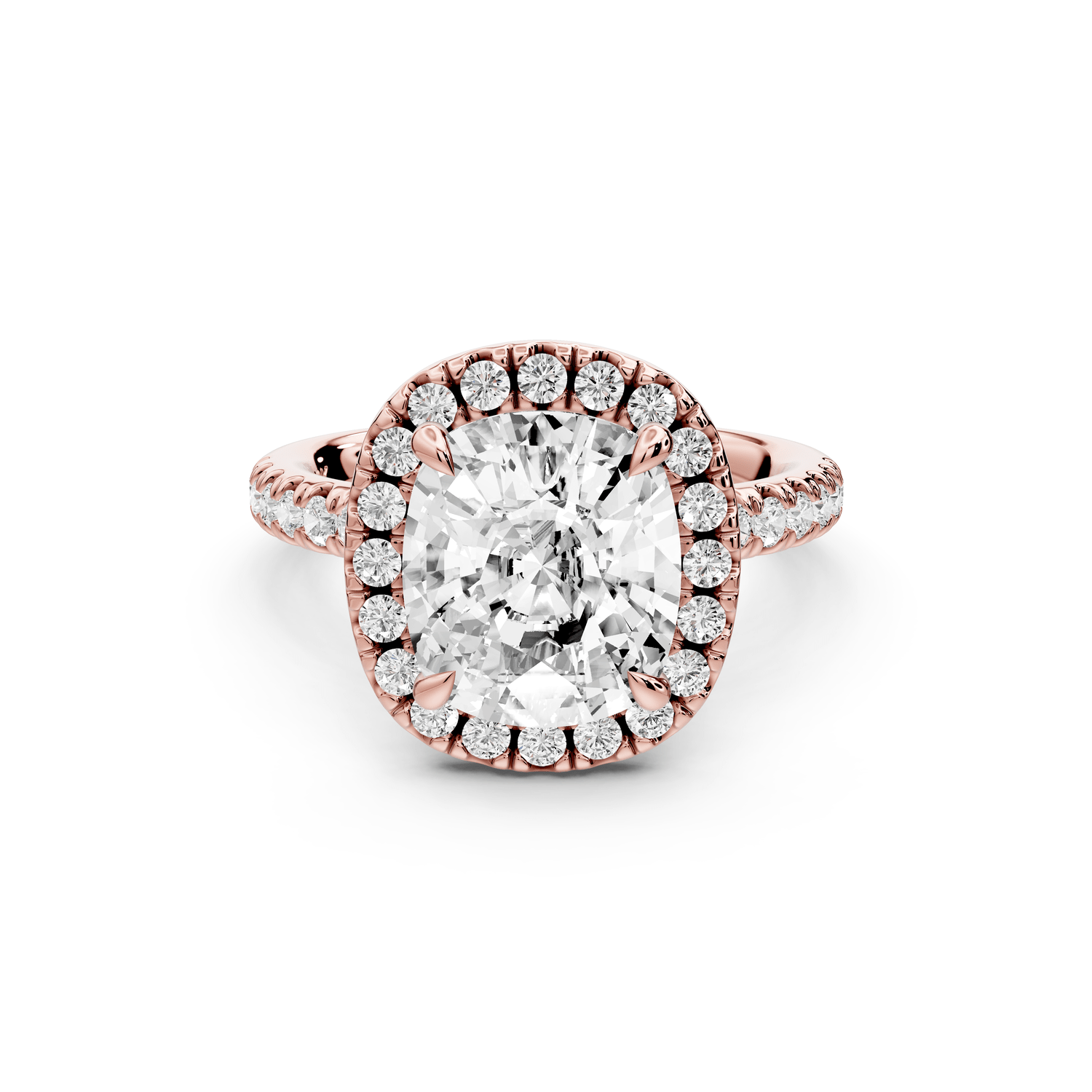 Marina - 4ct 14k rose gold cushion halo pavé half band engagement ring - Mr. Alex Jewelry