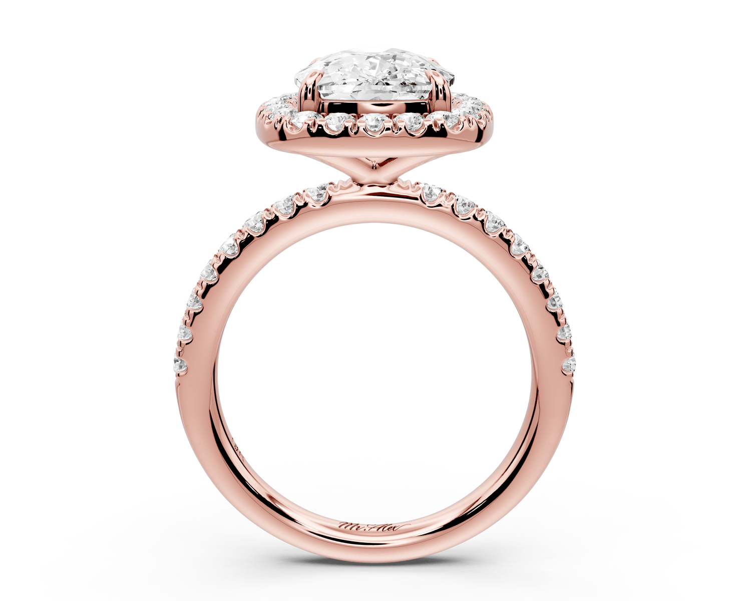 Marina - 4ct 14k rose gold ecushion halo pavé half band engagement ring - Mr. Alex Jewelry