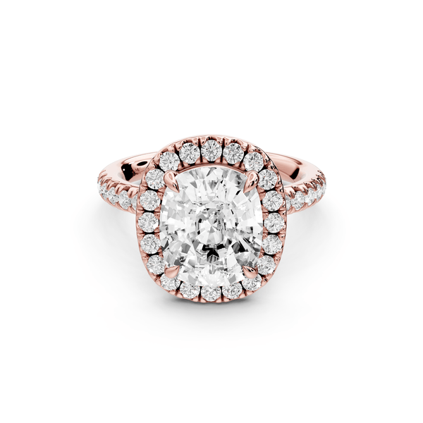 Marina - 4ct 14k rose gold ecushion halo pavé half band engagement ring - Mr. Alex Jewelry