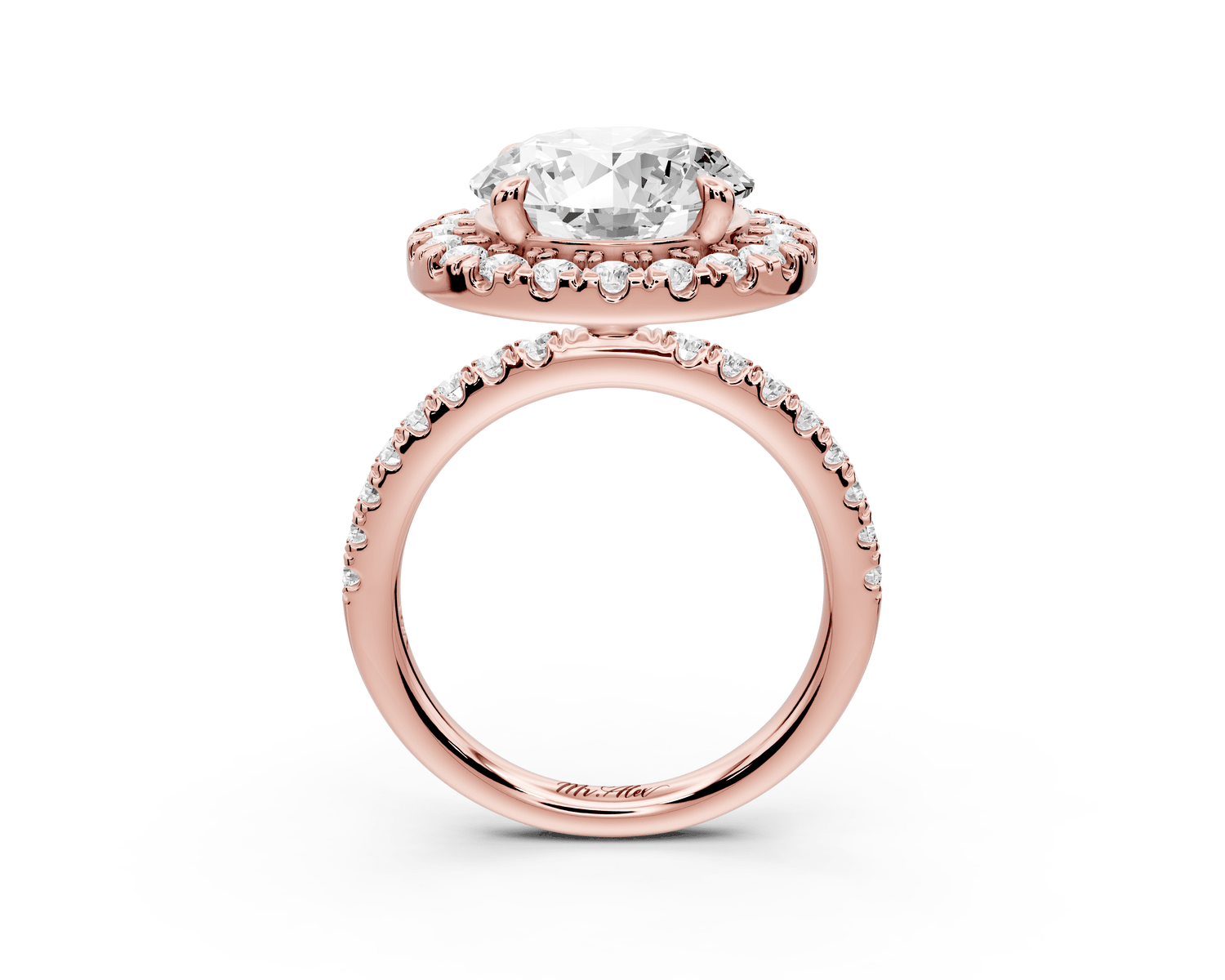 Marina - 4ct 14k rose gold round halo pavé half band engagment ring - Mr. Alex Jewelry