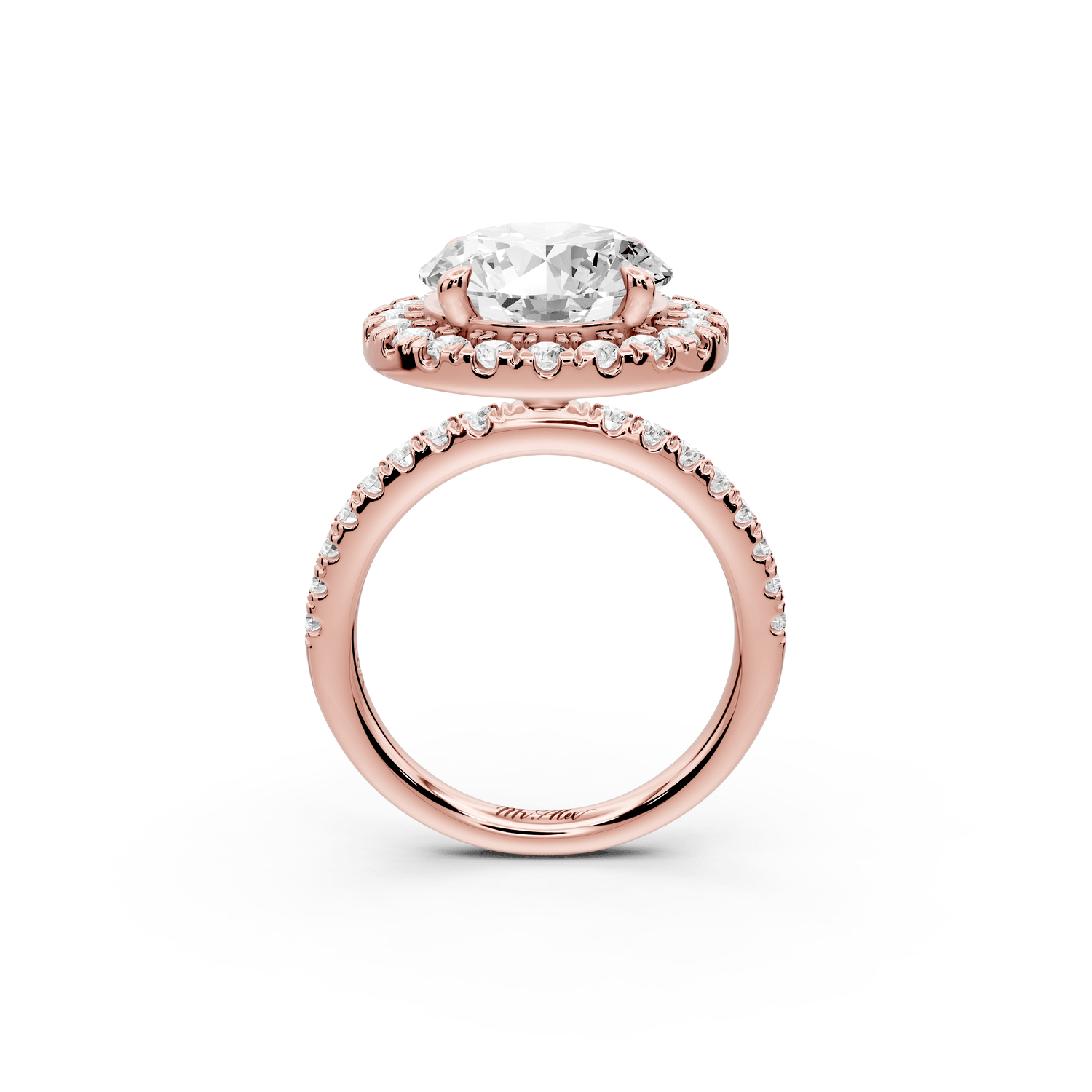 Marina - 4ct 14k rose gold round halo pavé half band engagment ring - Mr. Alex Jewelry