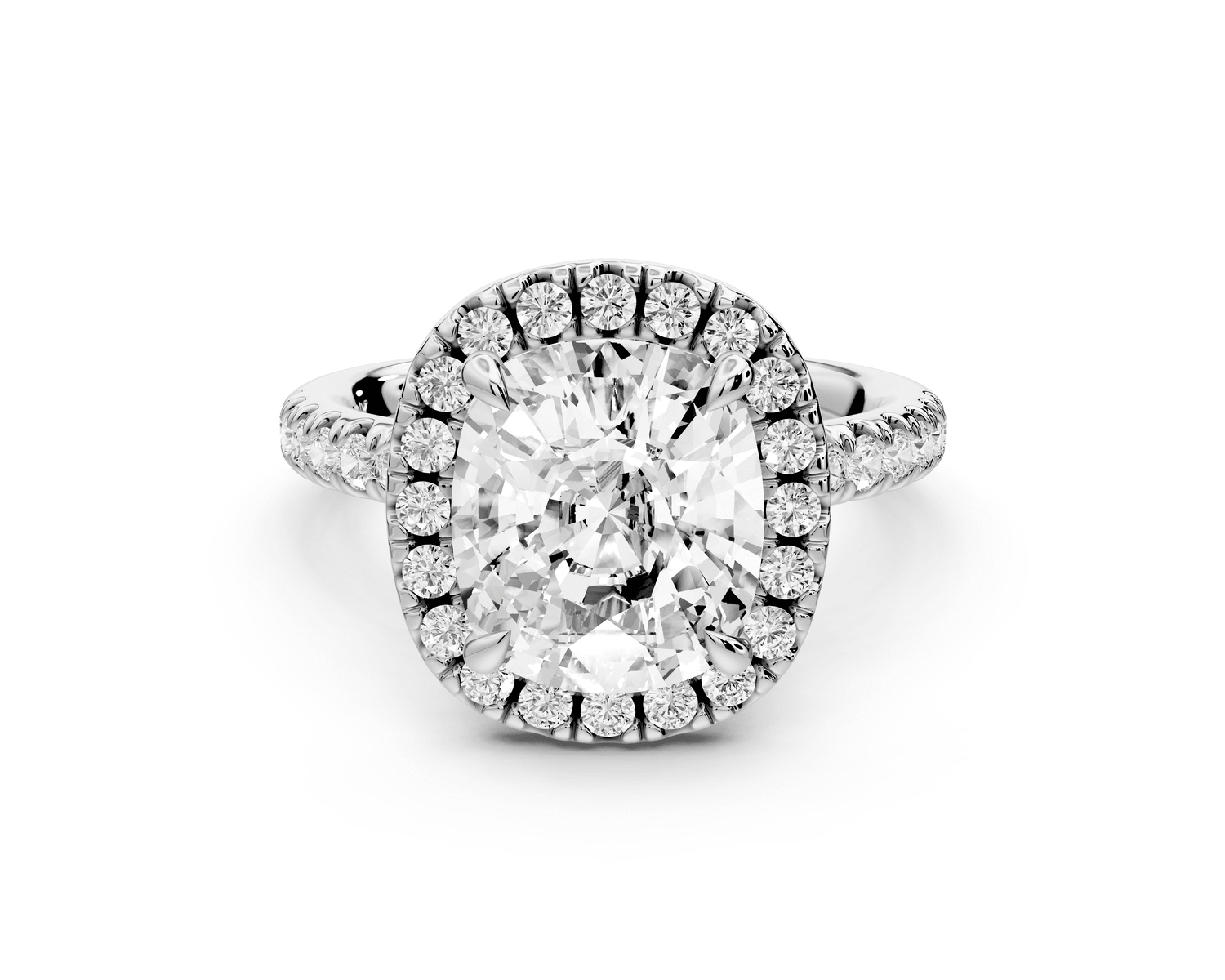 Marina - 4ct 14k white gold cushion halo pavé half band engagement ring - Mr. Alex Jewelry