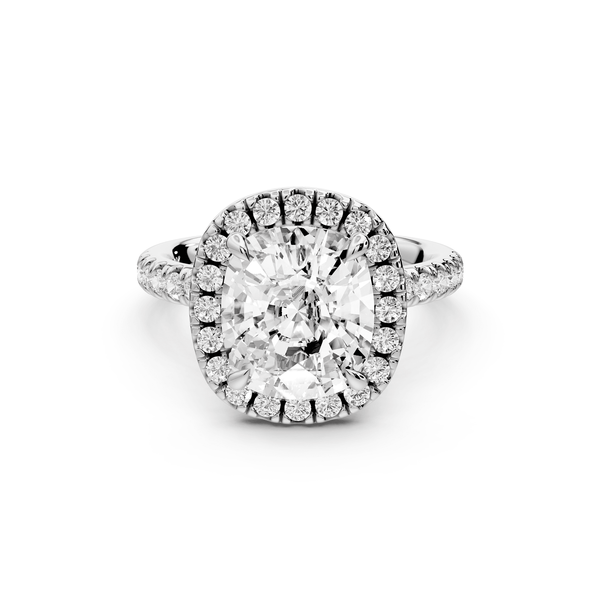 Marina - 4ct 14k white gold cushion halo pavé half band engagement ring - Mr. Alex Jewelry