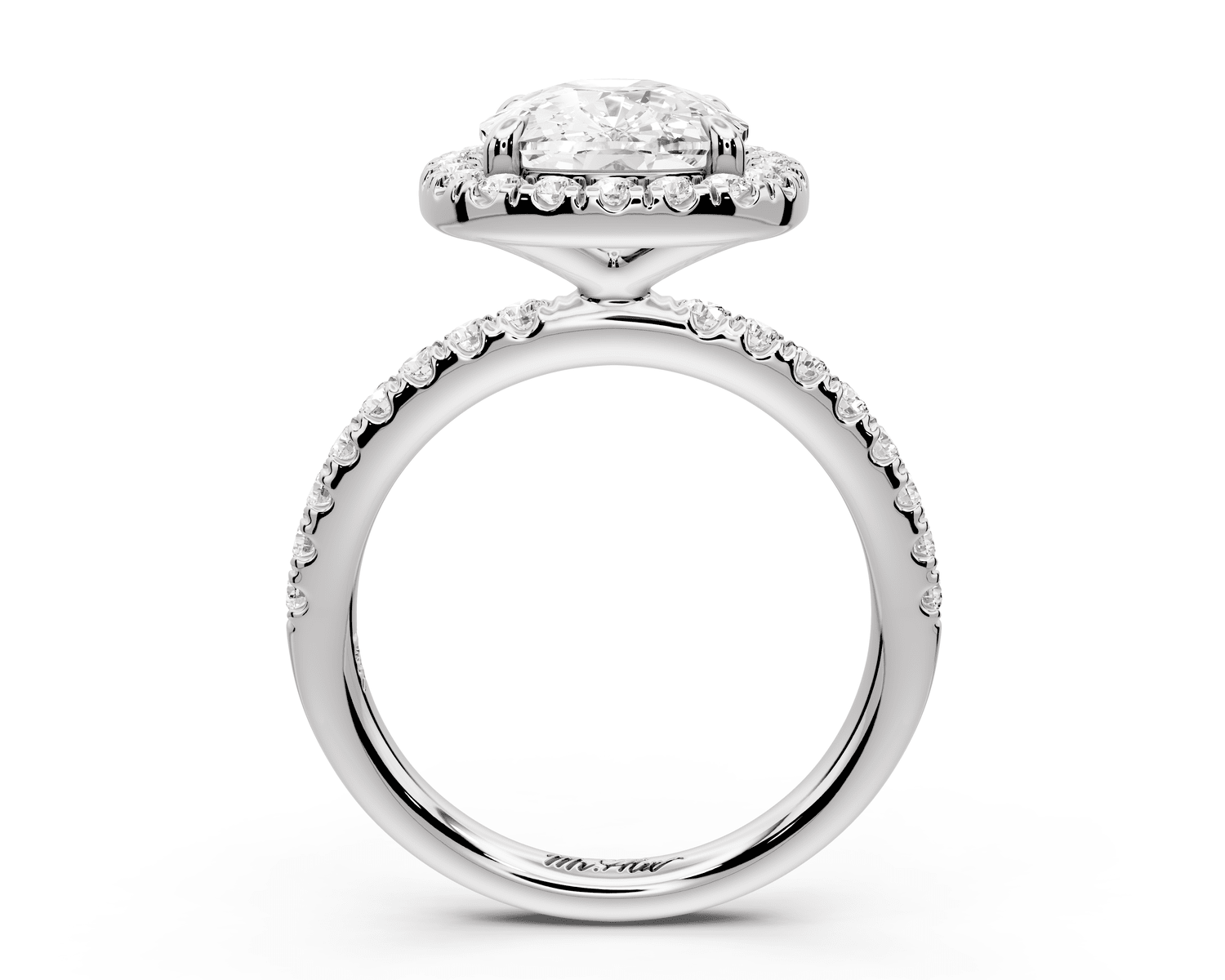 Marina - 4ct 14k white gold cushion halo pavé half band engagement ring - Mr. Alex Jewelry