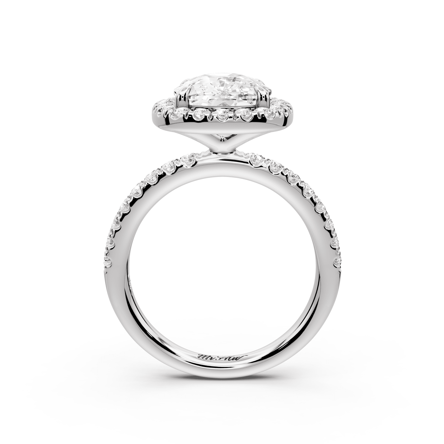 Marina - 4ct 14k white gold cushion halo pavé half band engagement ring - Mr. Alex Jewelry