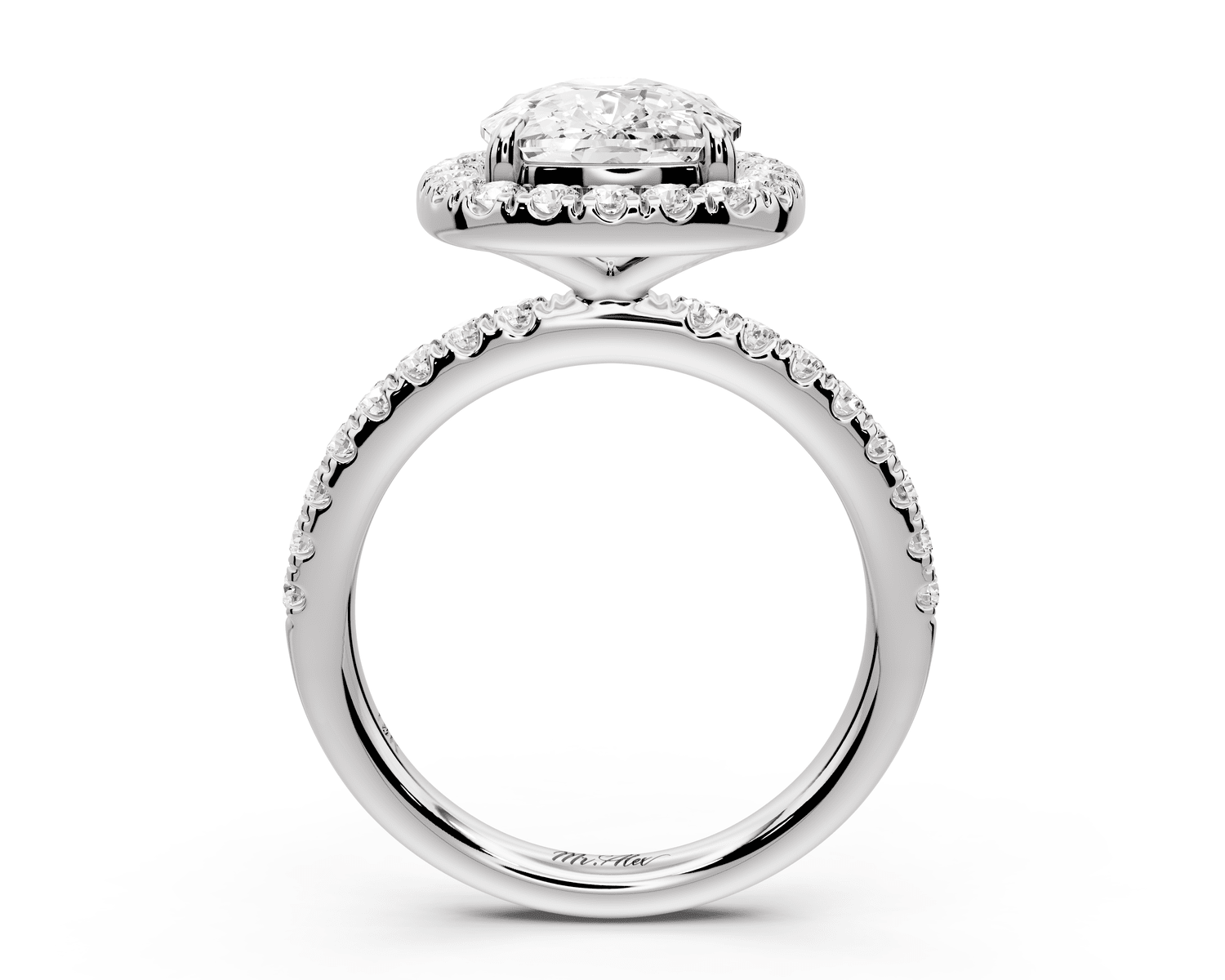 Marina - 4ct 14k white gold ecushion halo pavé half band engagement ring - Mr. Alex Jewelry