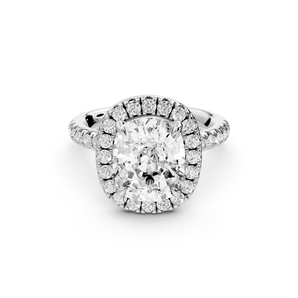 Marina - 4ct 14k white gold ecushion halo pavé half band engagement ring - Mr. Alex Jewelry