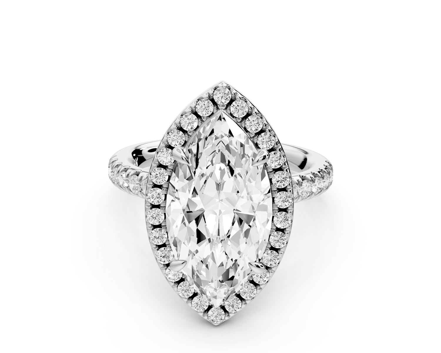Marina - 4ct 14k white gold marquise halo pavé half band engagement ring - Mr. Alex Jewelry