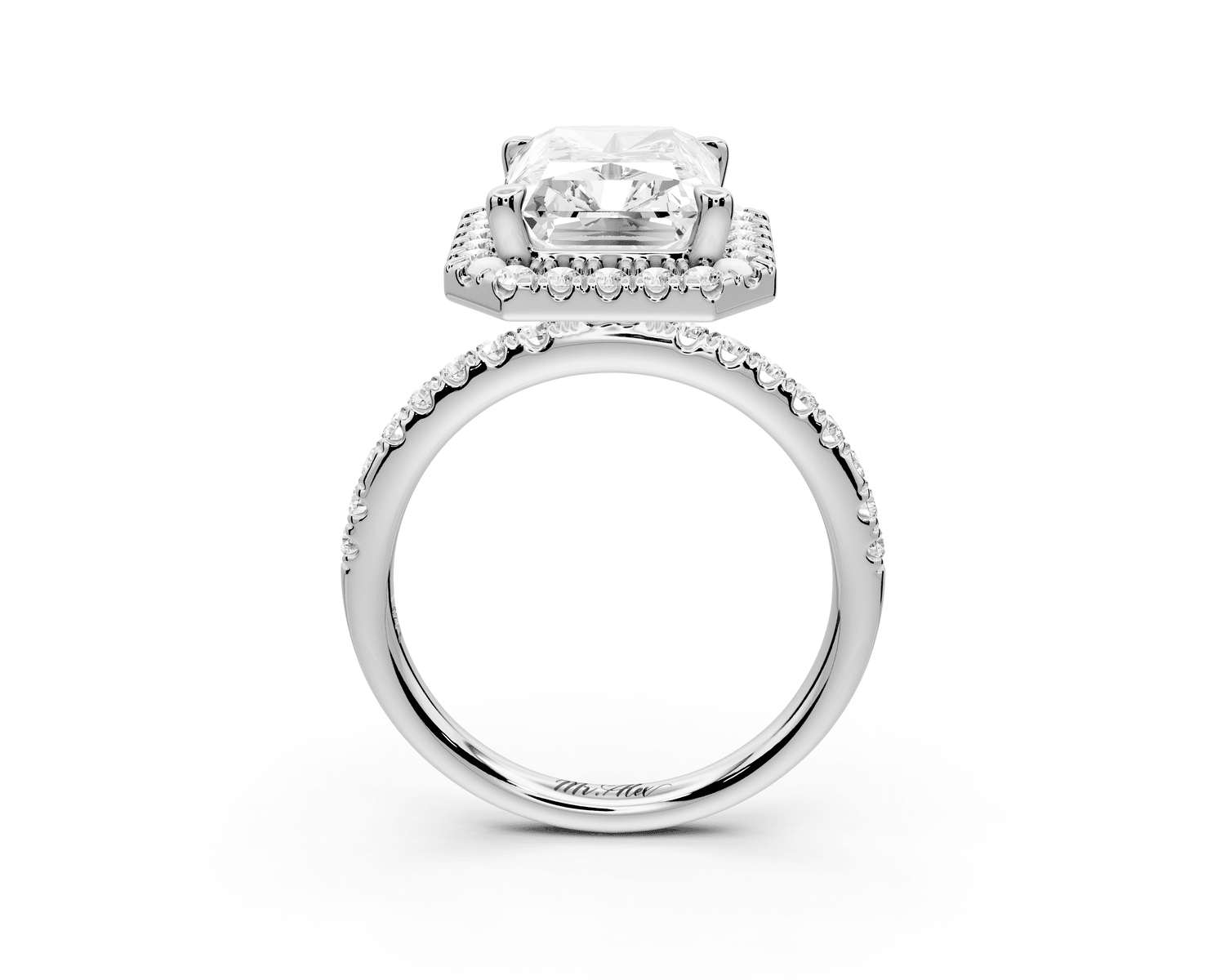 Marina - 4ct 14k white gold radiant halo pavé half band engagement ring - Mr. Alex Jewelry