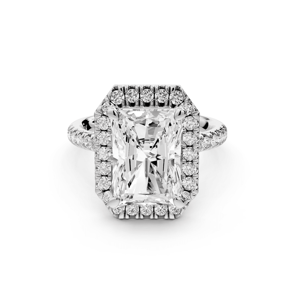 Marina - 4ct 14k white gold radiant halo pavé half band engagement ring - Mr. Alex Jewelry