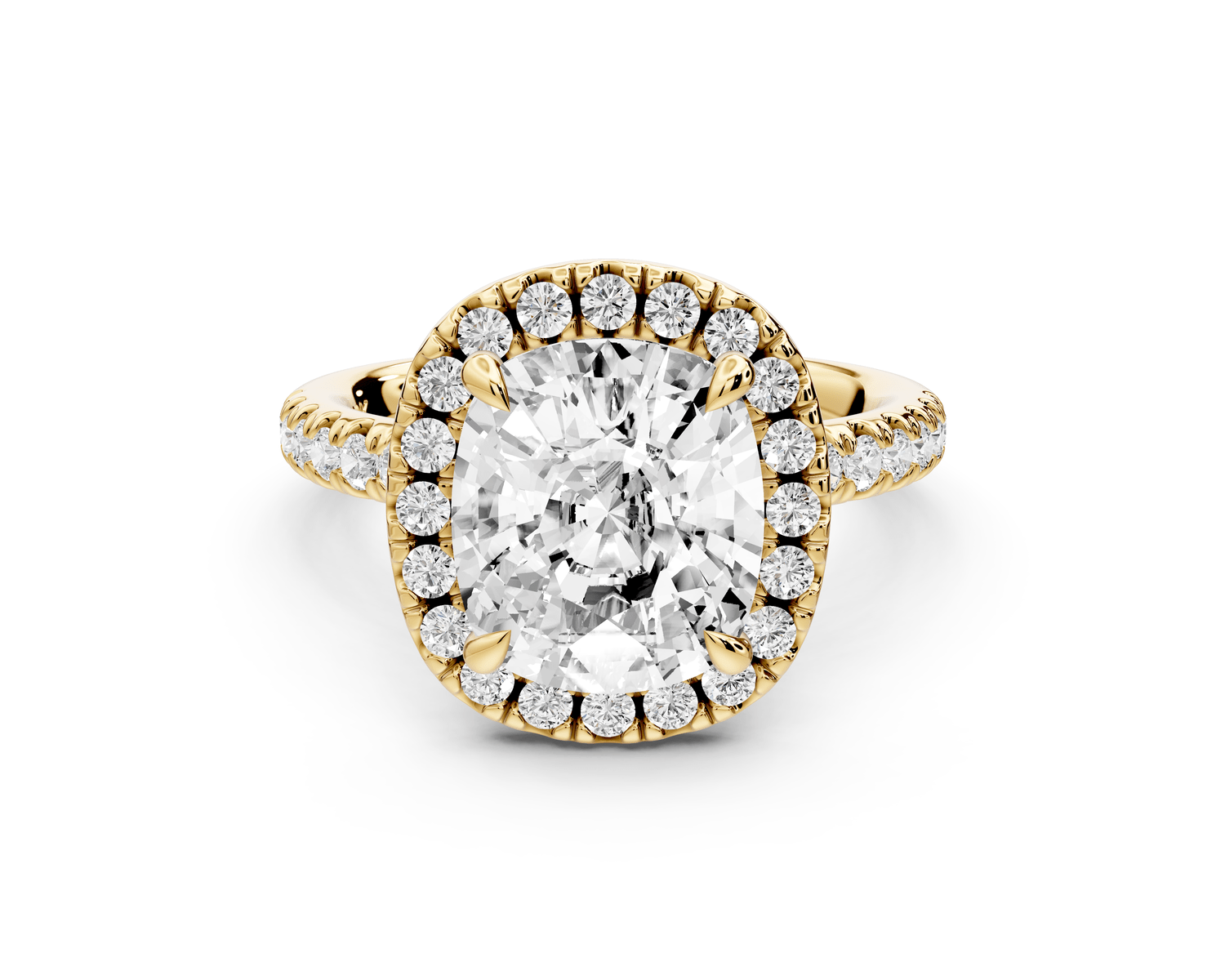 Marina - 4ct 14k yellow gold cushion halo pavé half band engagement ring - Mr. Alex Jewelry