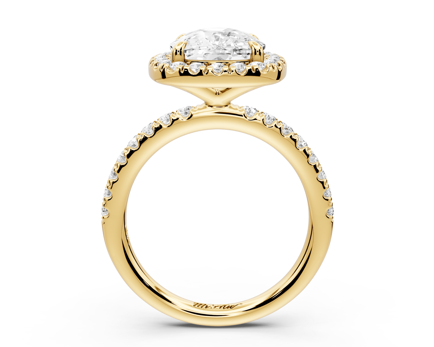 Marina - 4ct 14k yellow gold cushion halo pavé half band engagement ring - Mr. Alex Jewelry