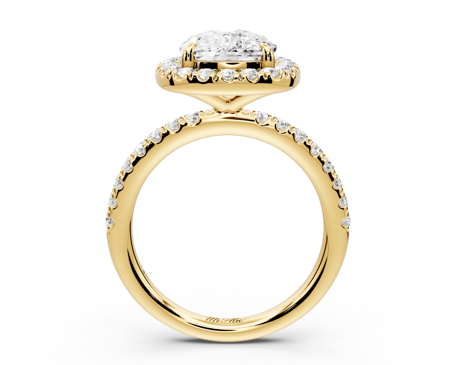 Marina - 4ct 14k yellow gold ecushion halo pavé half band engagement ring - Mr. Alex Jewelry