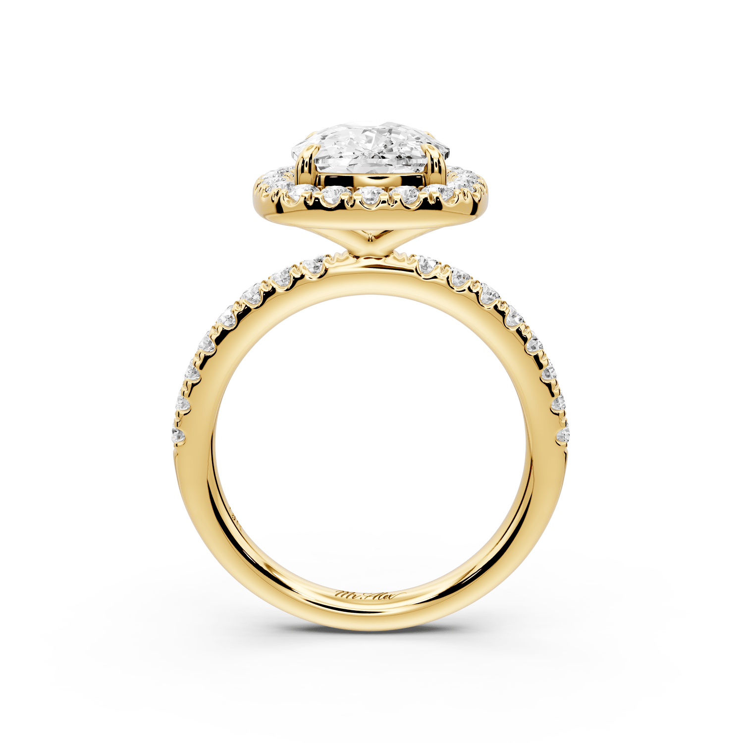 Marina - 4ct 14k yellow gold ecushion halo pavé half band engagement ring - Mr. Alex Jewelry