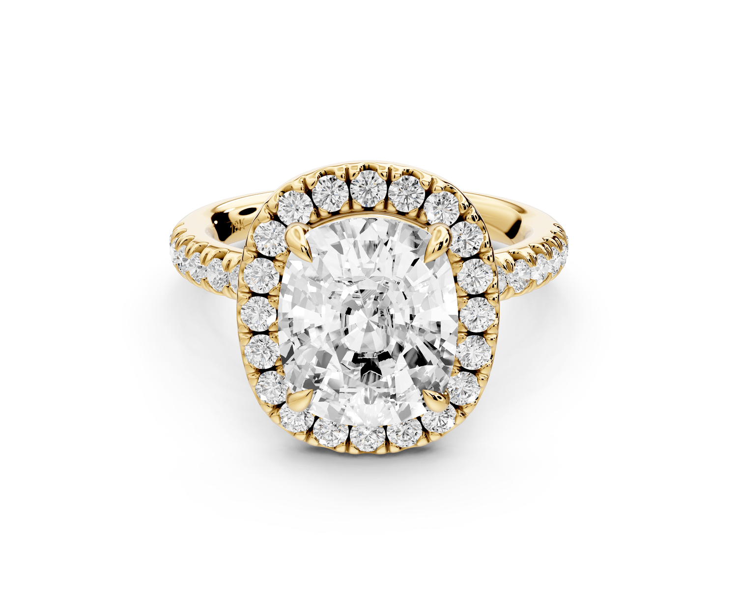 Marina - 4ct 14k yellow gold ecushion halo pavé half band engagement ring - Mr. Alex Jewelry