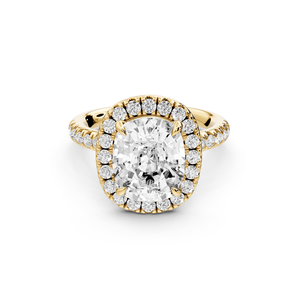 Marina - 4ct 14k yellow gold ecushion halo pavé half band engagement ring - Mr. Alex Jewelry
