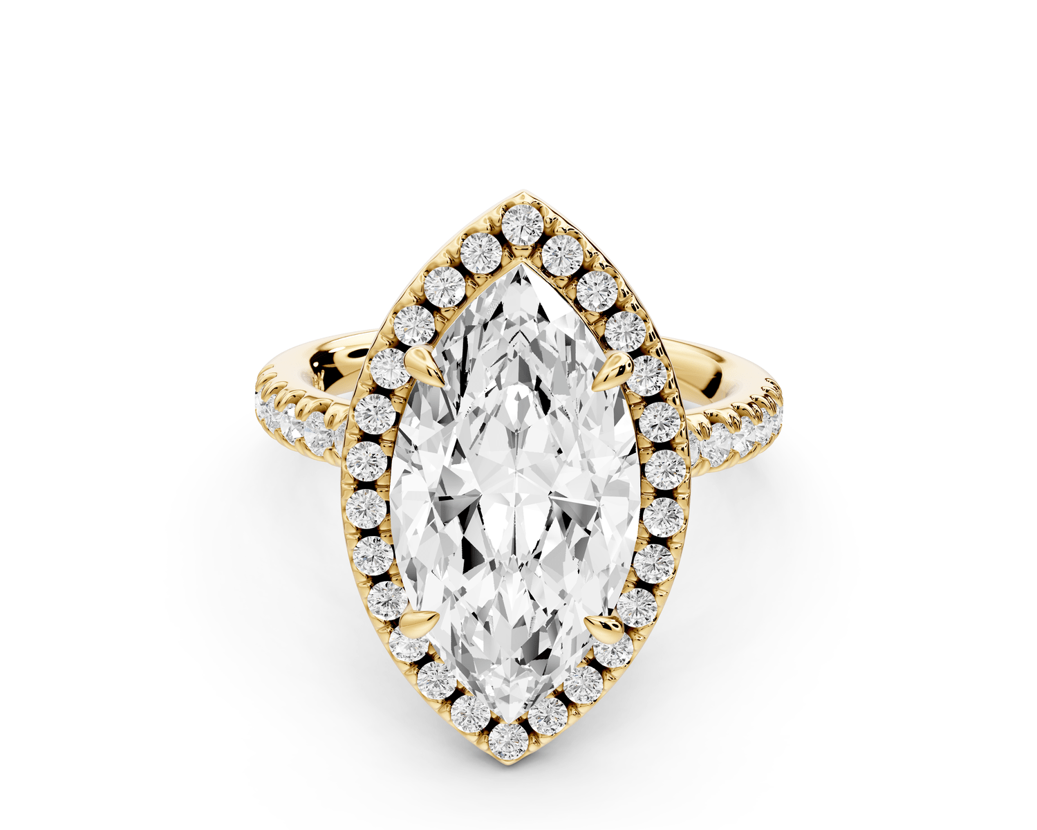 Marina - 4ct 14k yellow gold marquise halo pavé half band engagement ring - Mr. Alex Jewelry