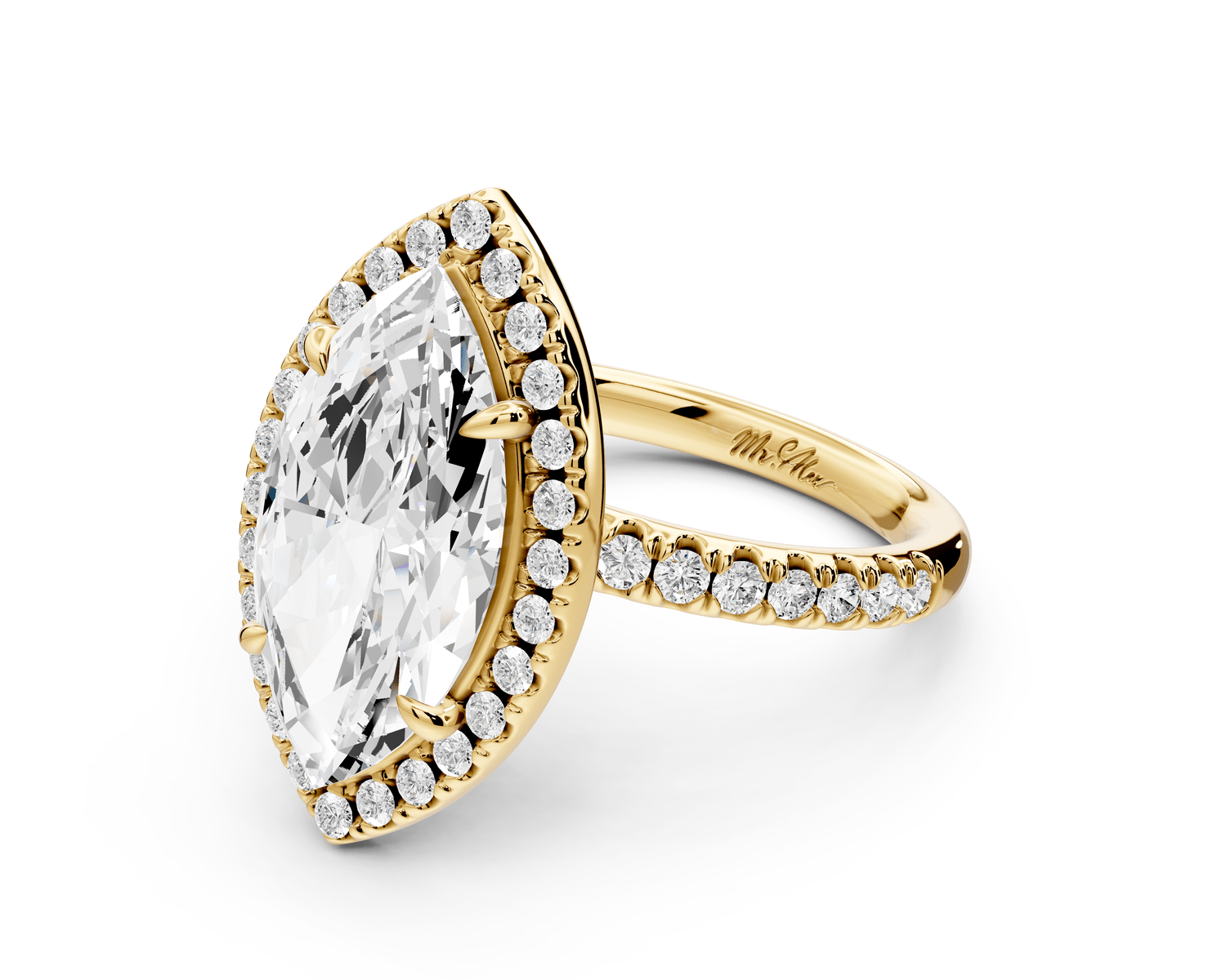 Marina - 4ct 14k yellow gold marquise halo pavé half band engagement ring - Mr. Alex Jewelry