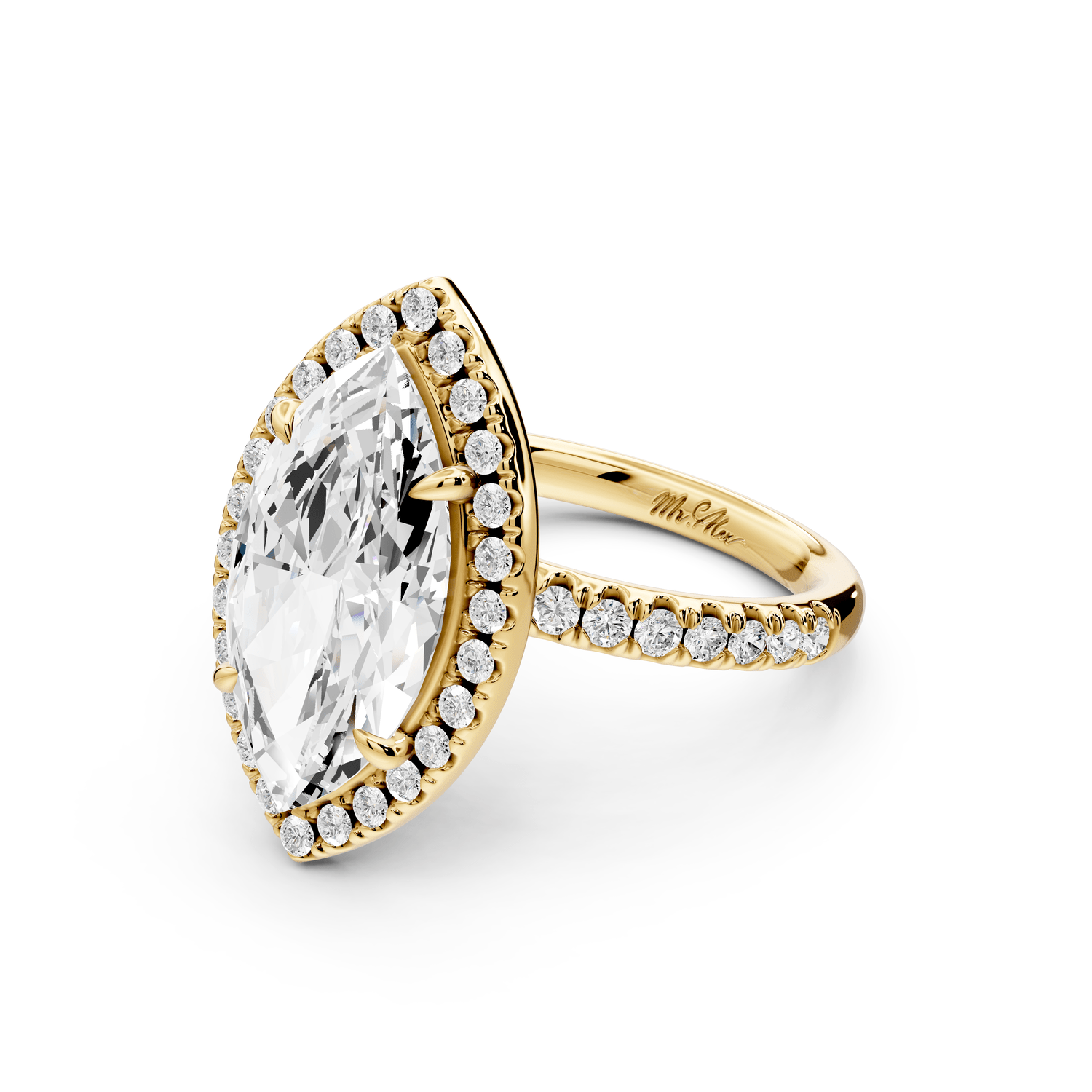 Marina - 4ct 14k yellow gold marquise halo pavé half band engagement ring - Mr. Alex Jewelry