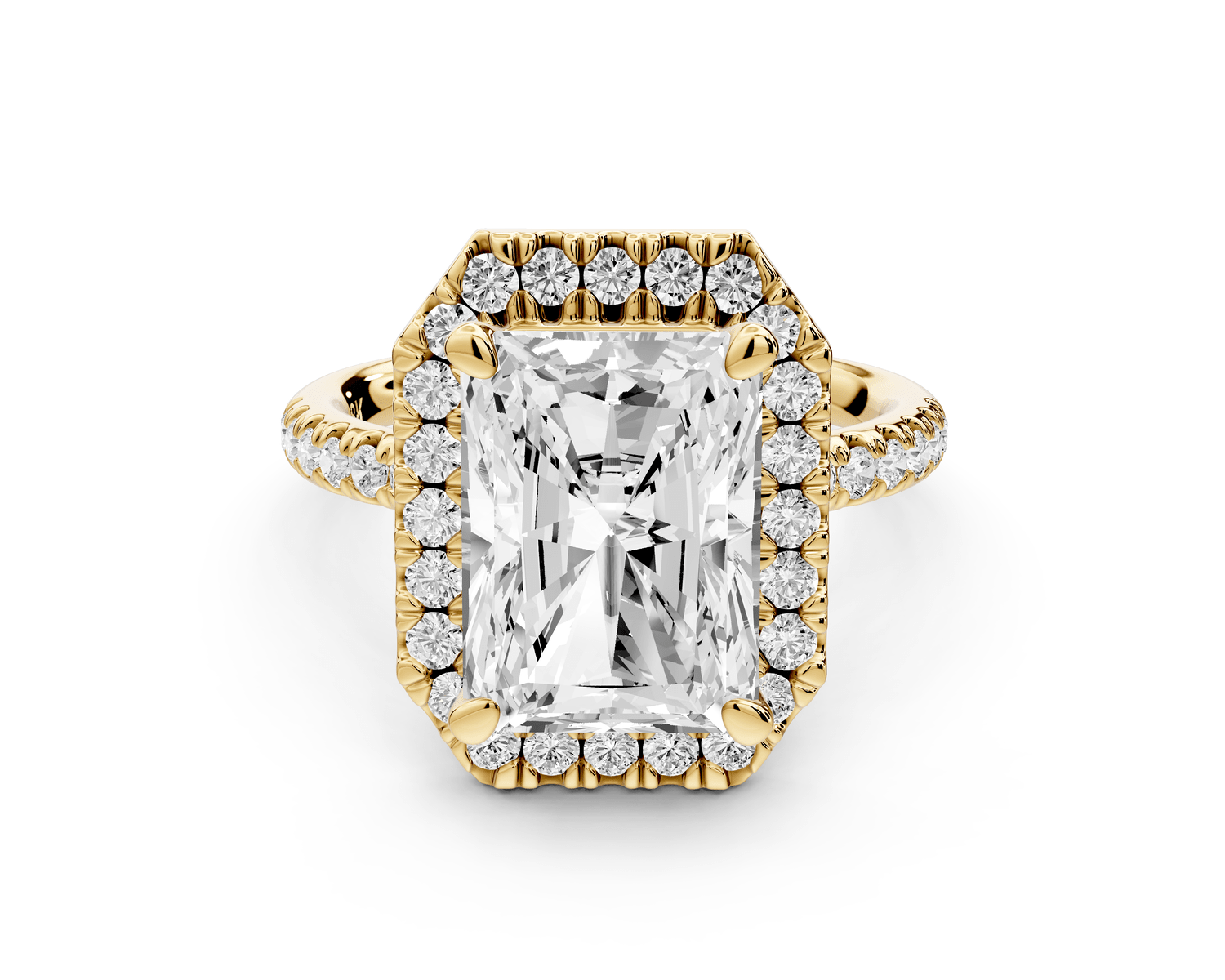 Marina - 4ct 14k yellow gold radiant halo pavé half band engagement ring - Mr. Alex Jewelry