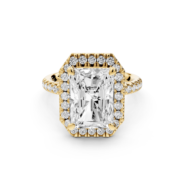 Marina - 4ct 14k yellow gold radiant halo pavé half band engagement ring - Mr. Alex Jewelry