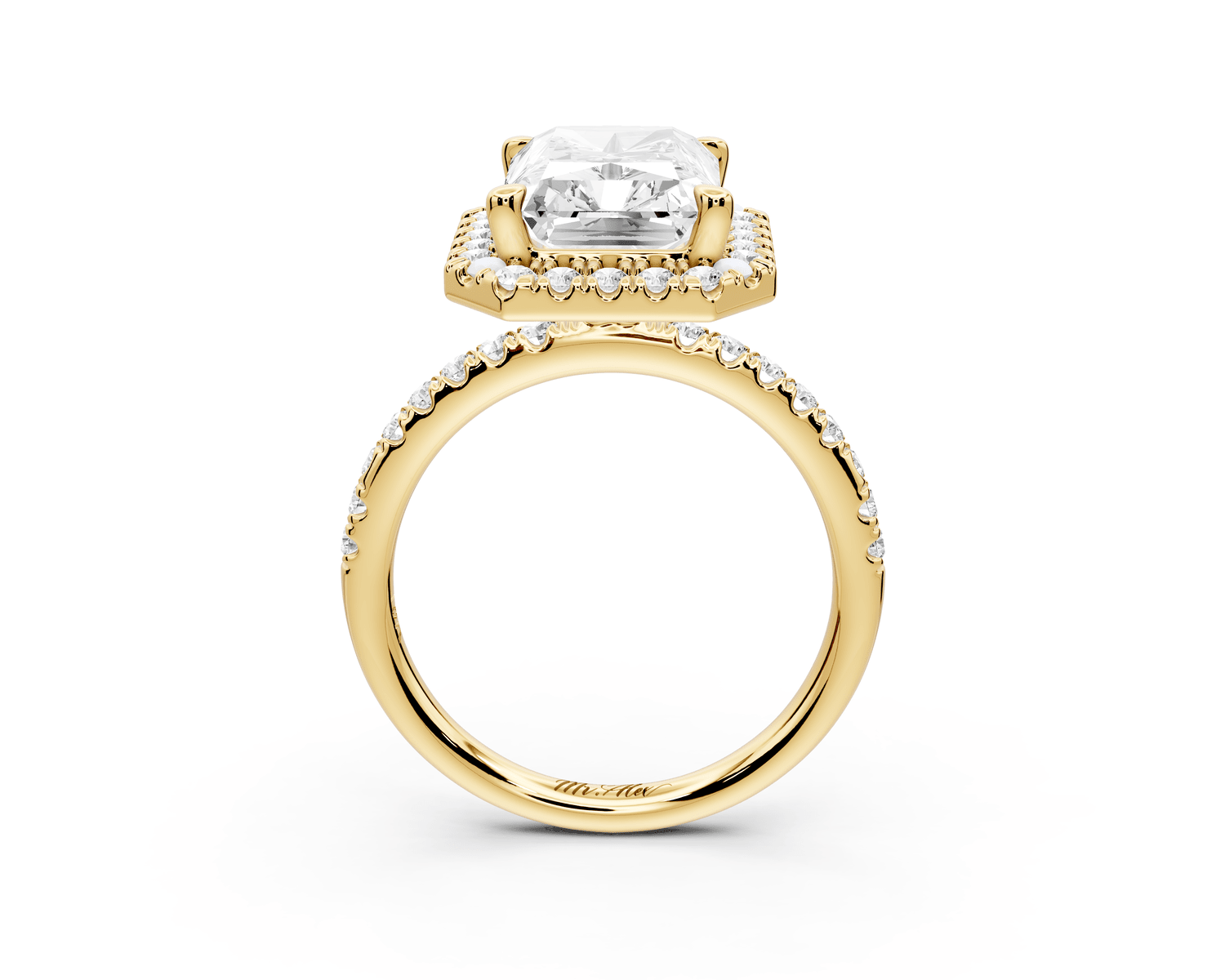 Marina - 4ct 14k yellow gold radiant halo pavé half band engagement ring - Mr. Alex Jewelry