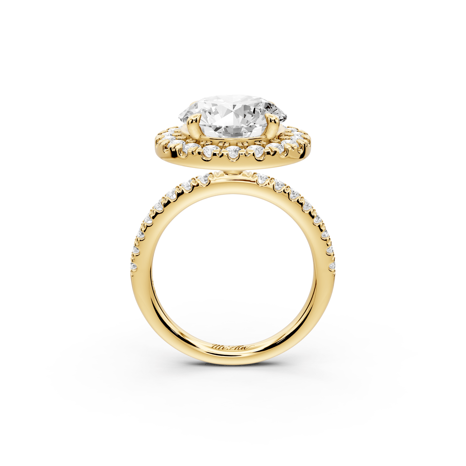Marina - 4ct 14k yellow gold round halo pavé half band engagment ring - Mr. Alex Jewelry