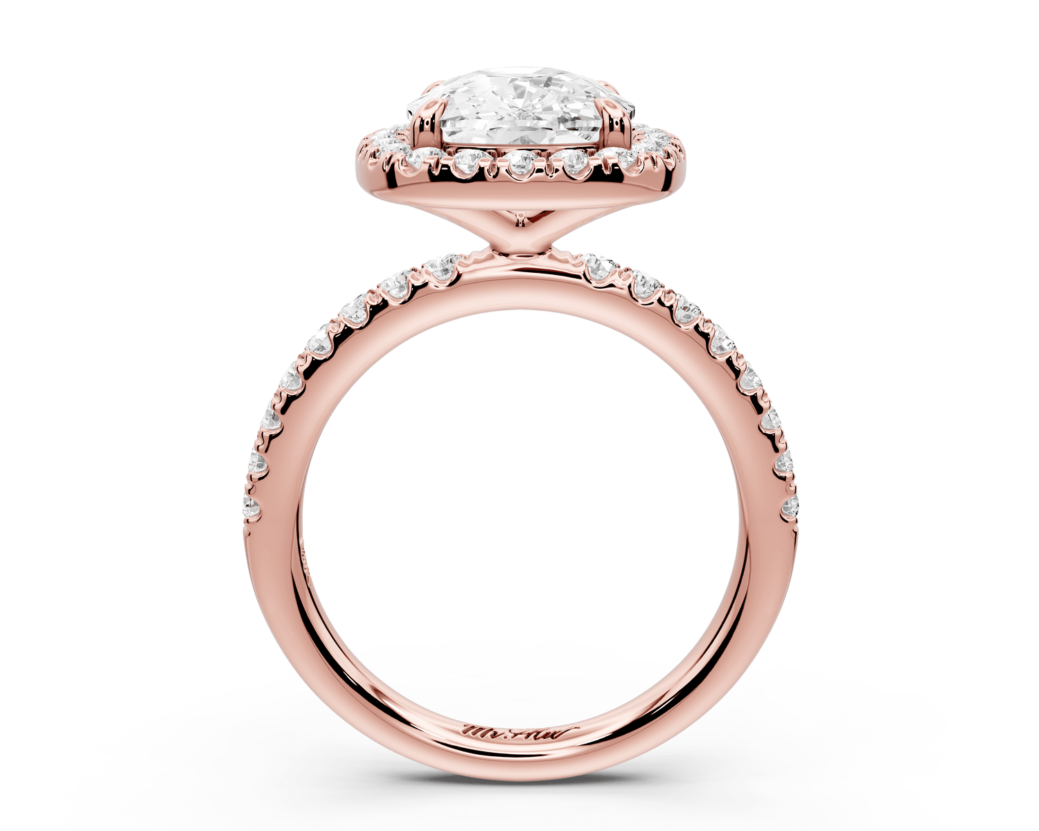 Marina - 4ct 18k rose gold cushion halo pavé half band engagement ring - Mr. Alex Jewelry