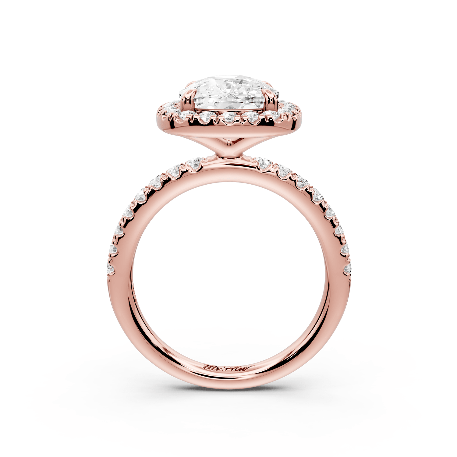 Marina - 4ct 18k rose gold cushion halo pavé half band engagement ring - Mr. Alex Jewelry