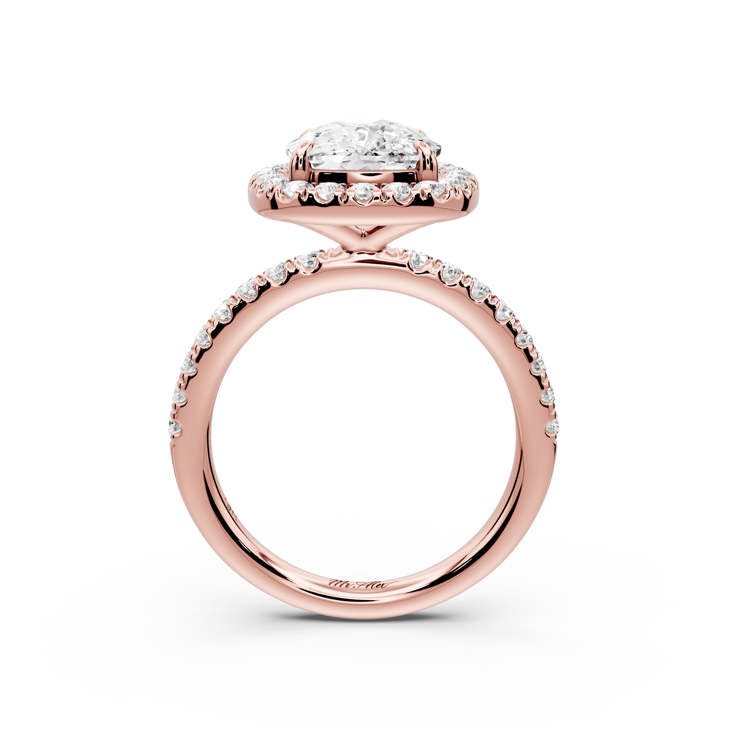 Marina - 4ct 18k rose gold ecushion halo pavé half band engagement ring - Mr. Alex Jewelry