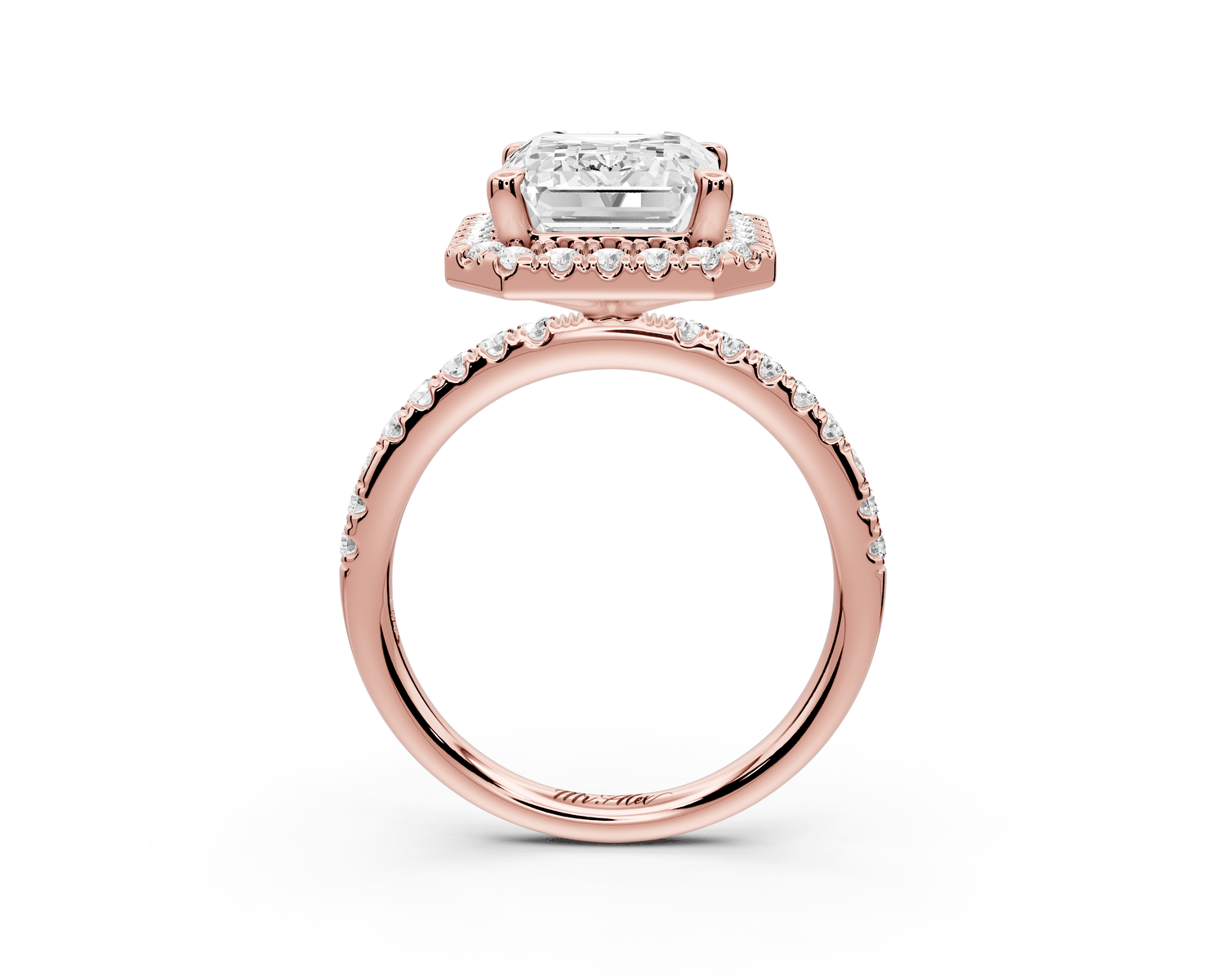 Marina - 4ct 18k rose gold emerald halo pavé half band engagment ring - Mr. Alex Jewelry
