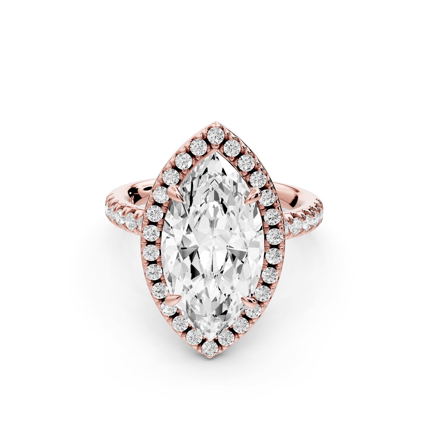 Marina - 4ct 18k rose gold marquise halo pavé half band engagement ring - Mr. Alex Jewelry