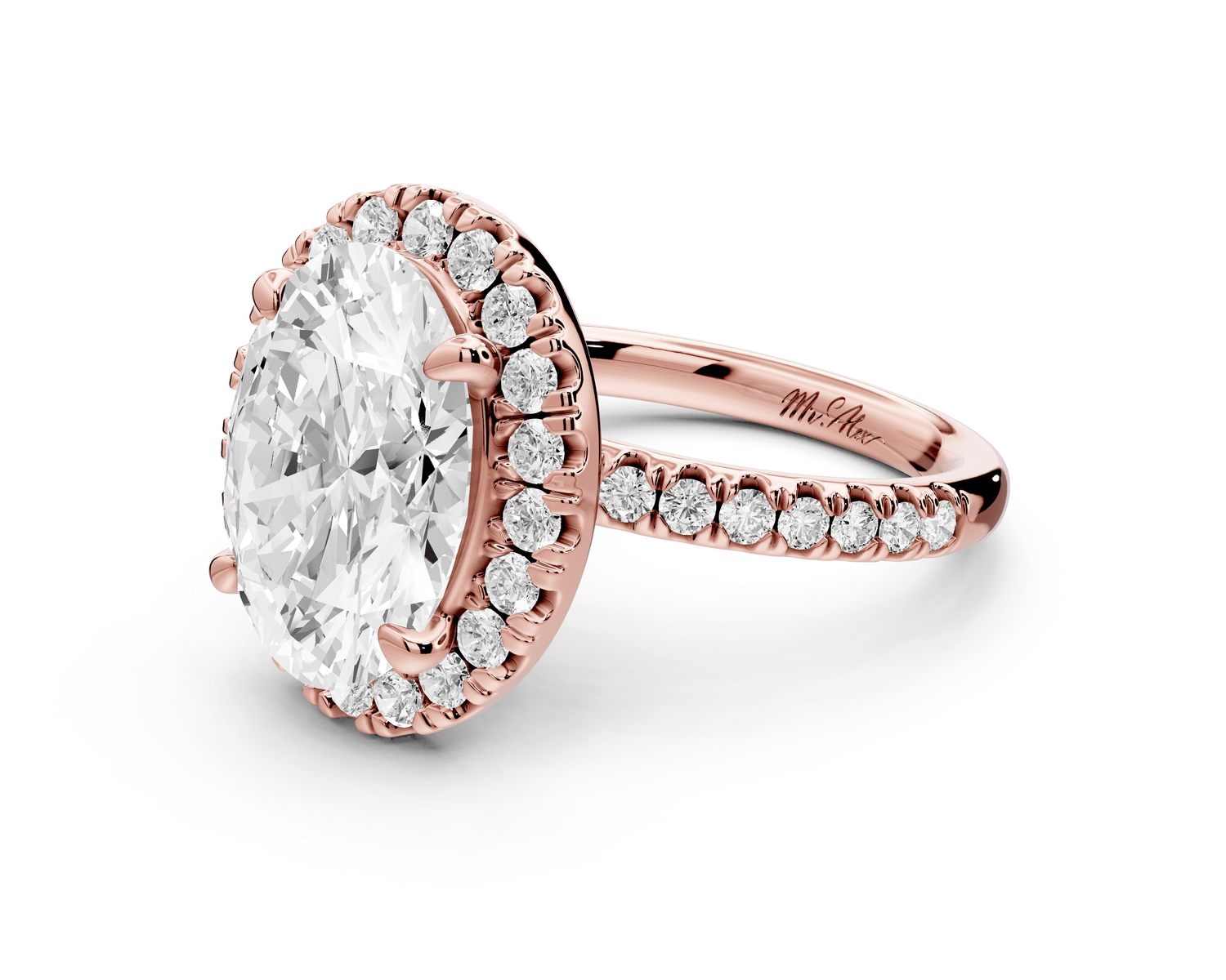 Marina - 4ct 18k rose gold oval halo pavé half band engagment ring - Mr. Alex Jewelry