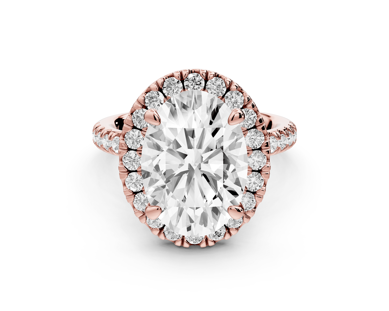 Marina - 4ct 18k rose gold oval halo pavé half band engagment ring - Mr. Alex Jewelry