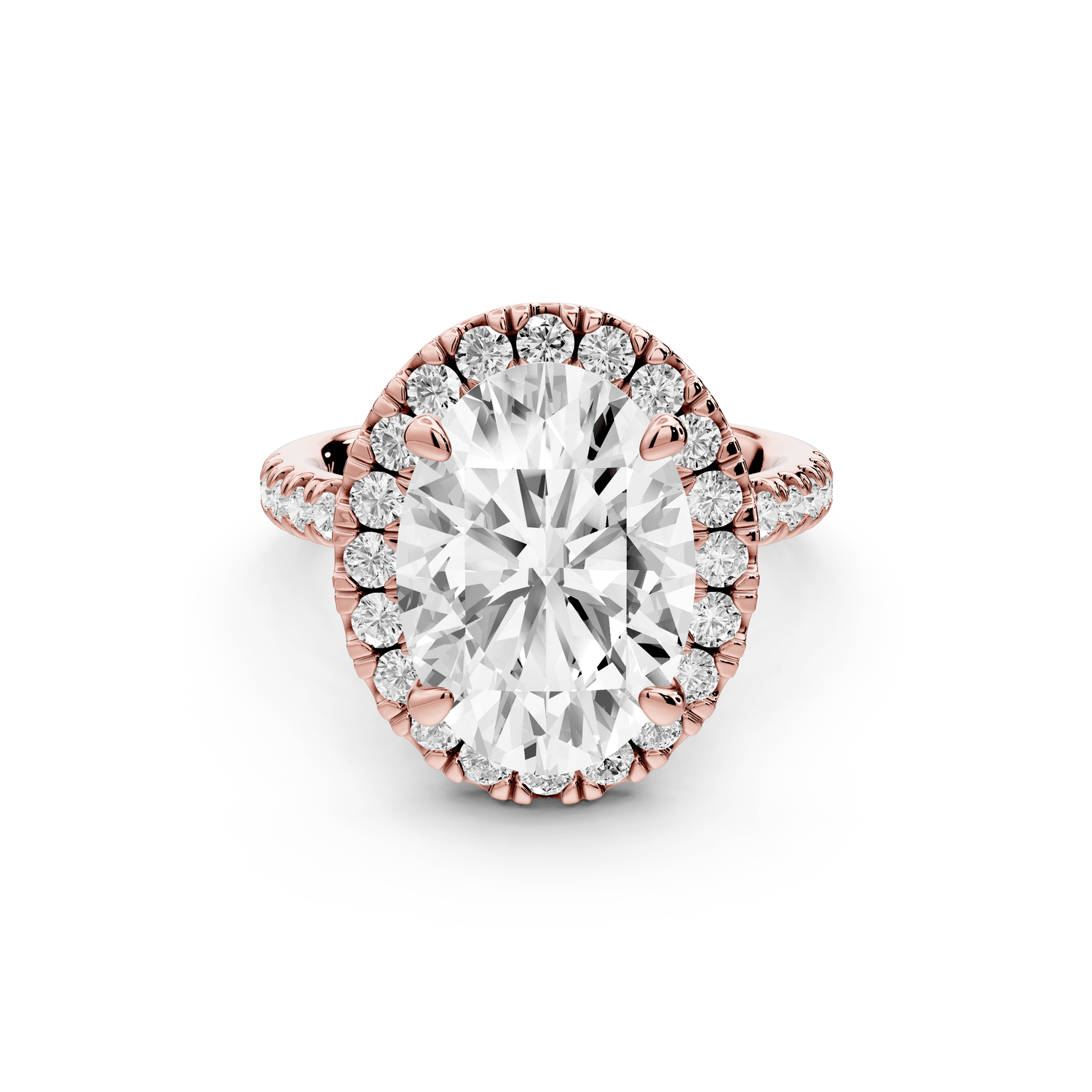 Marina - 4ct 18k rose gold oval halo pavé half band engagment ring - Mr. Alex Jewelry