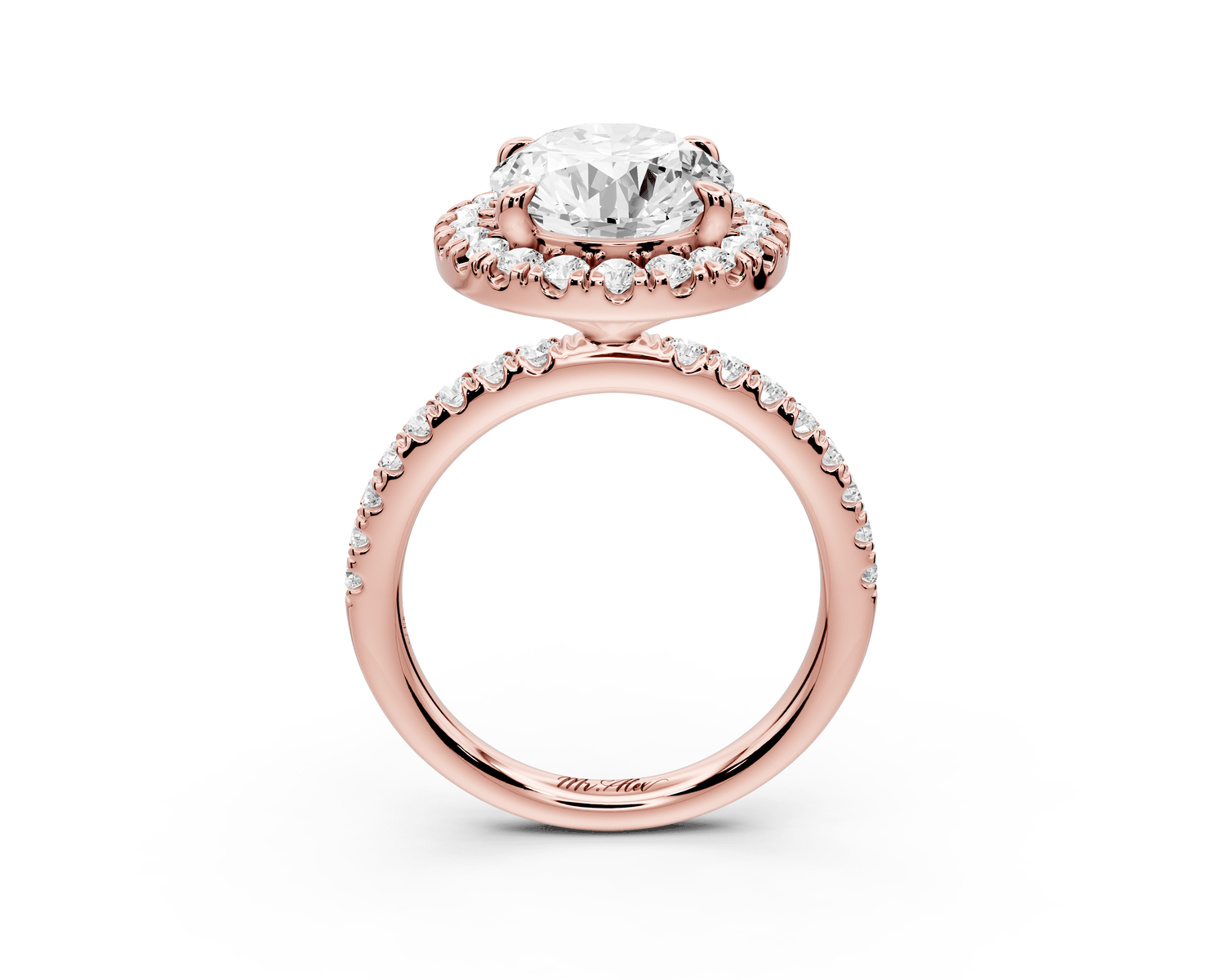 Marina - 4ct 18k rose gold oval halo pavé half band engagment ring - Mr. Alex Jewelry