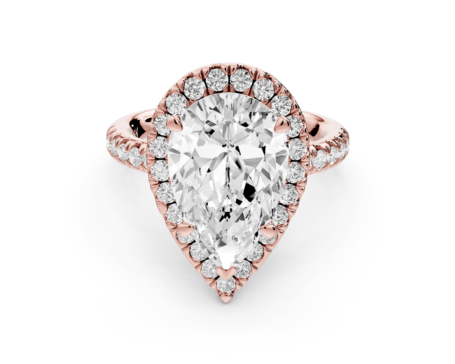 Marina - 4ct 18k rose gold pear halo pavé half band engagment ring - Mr. Alex Jewelry