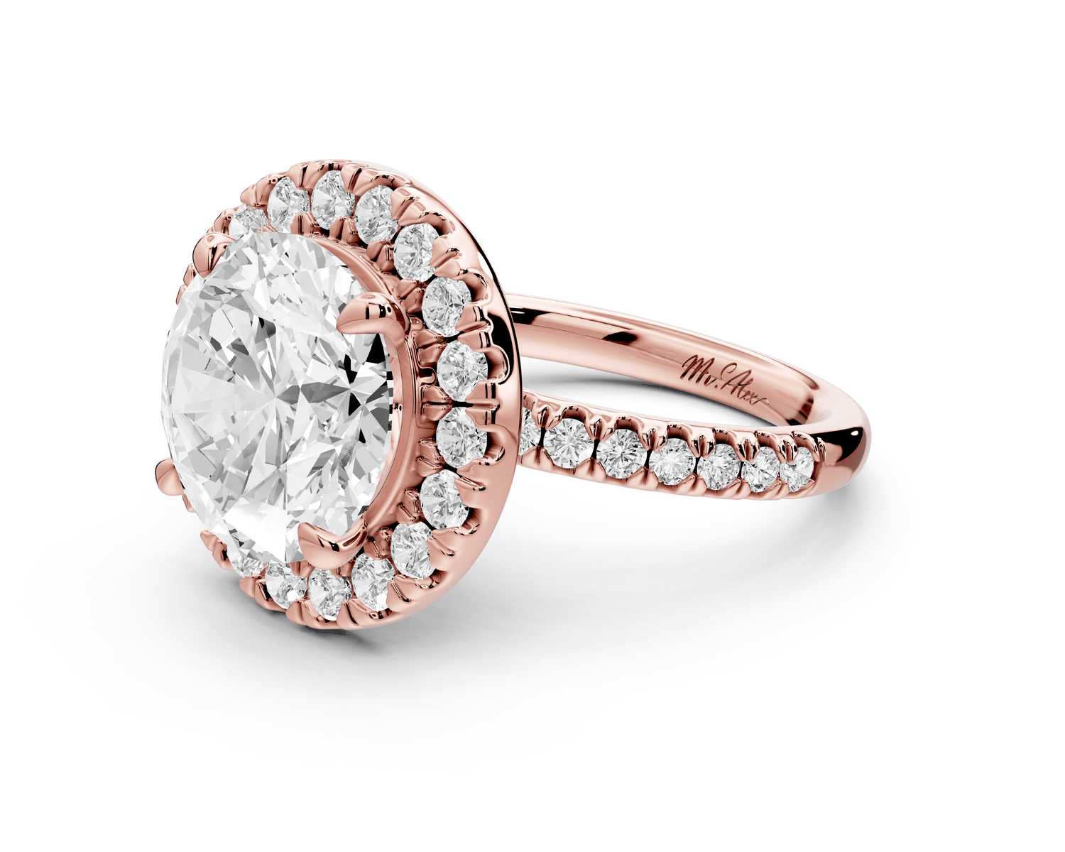 Marina - 4ct 18k rose gold round halo pavé half band engagment ring - Mr. Alex Jewelry