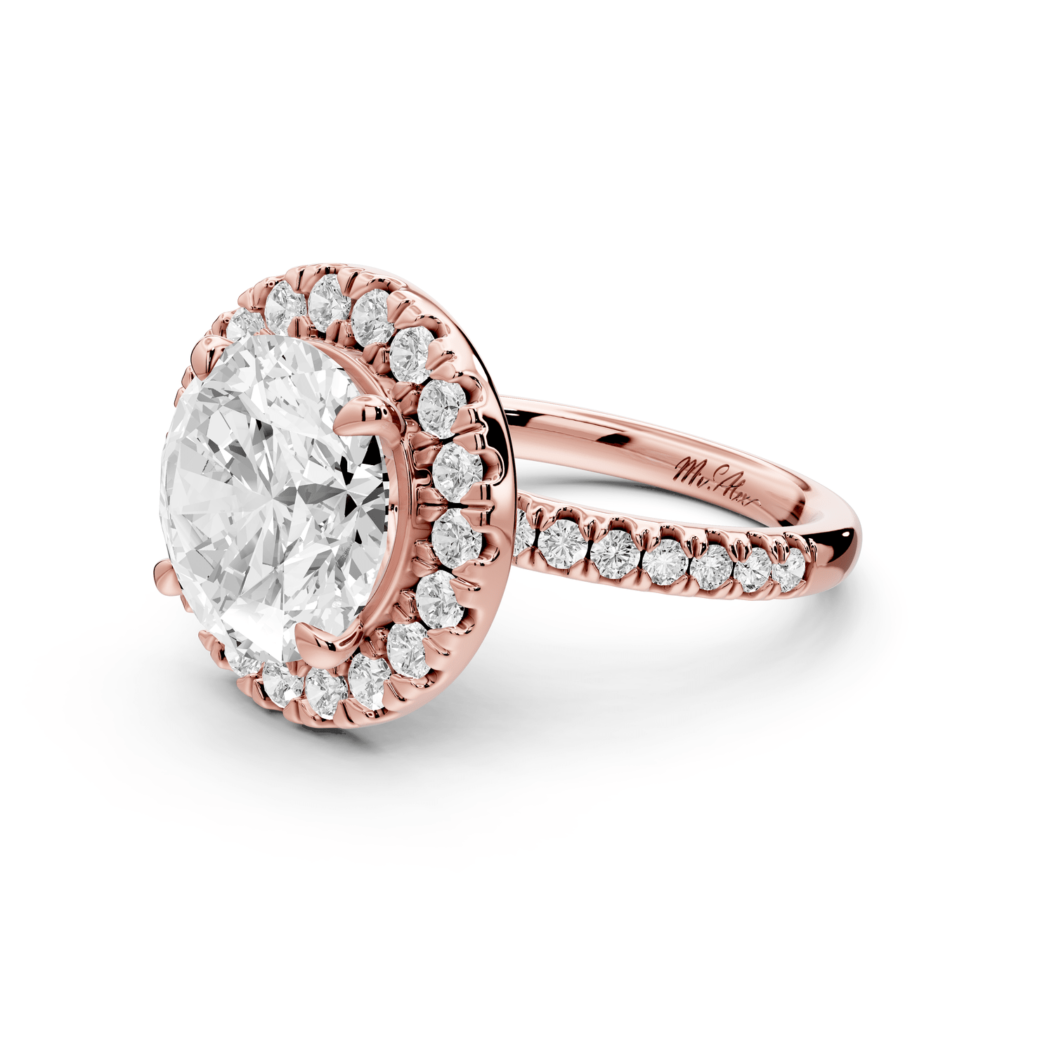 Marina - 4ct 18k rose gold round halo pavé half band engagment ring - Mr. Alex Jewelry