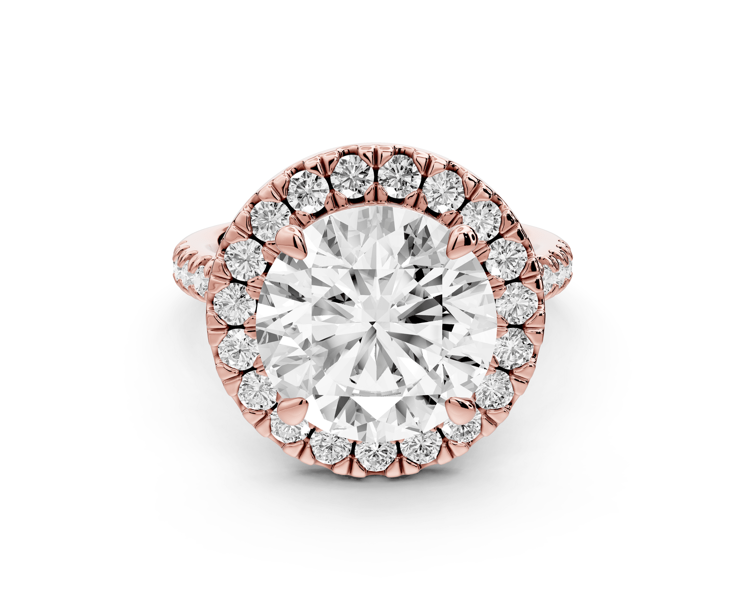 Marina - 4ct 18k rose gold round halo pavé half band engagment ring - Mr. Alex Jewelry