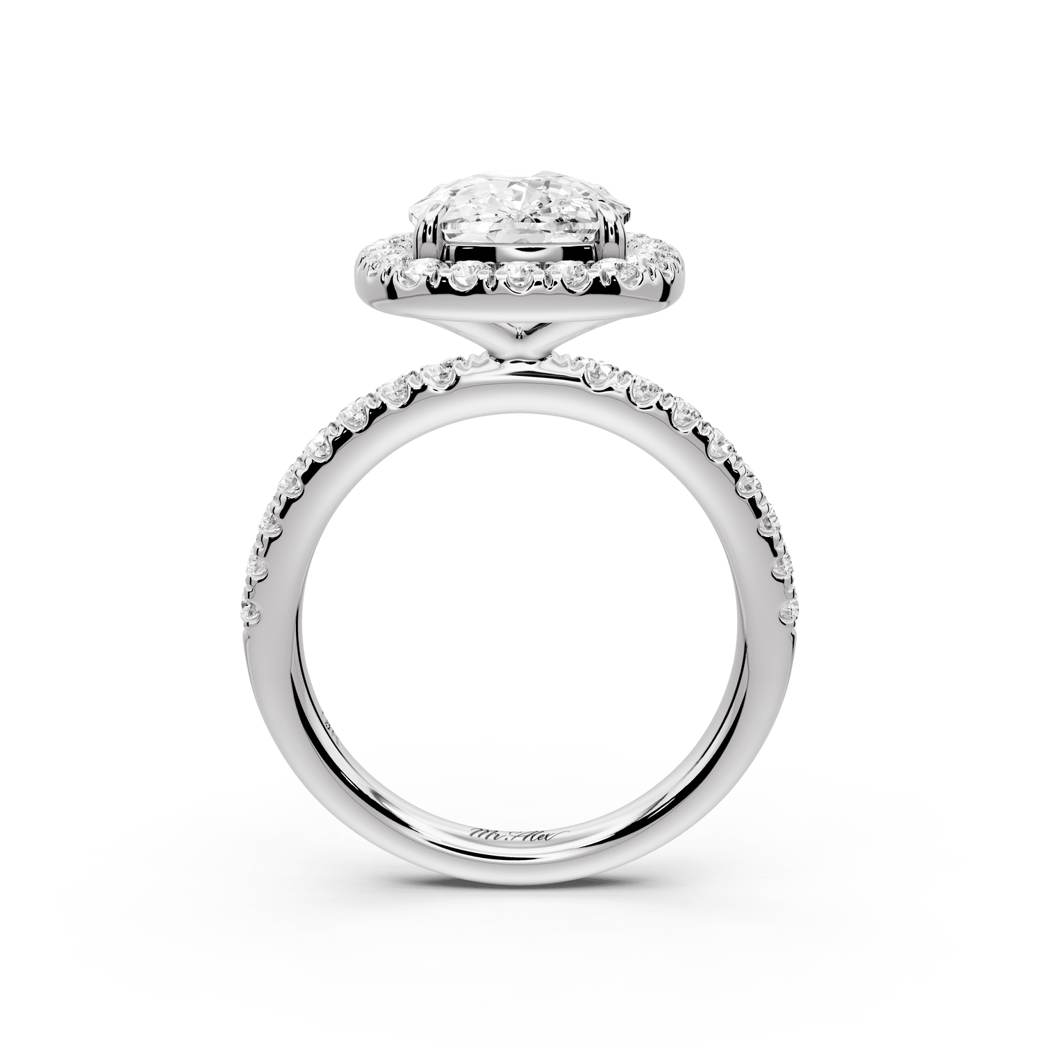 Marina - 4ct 18k white gold ecushion halo pavé half band engagement ring - Mr. Alex Jewelry