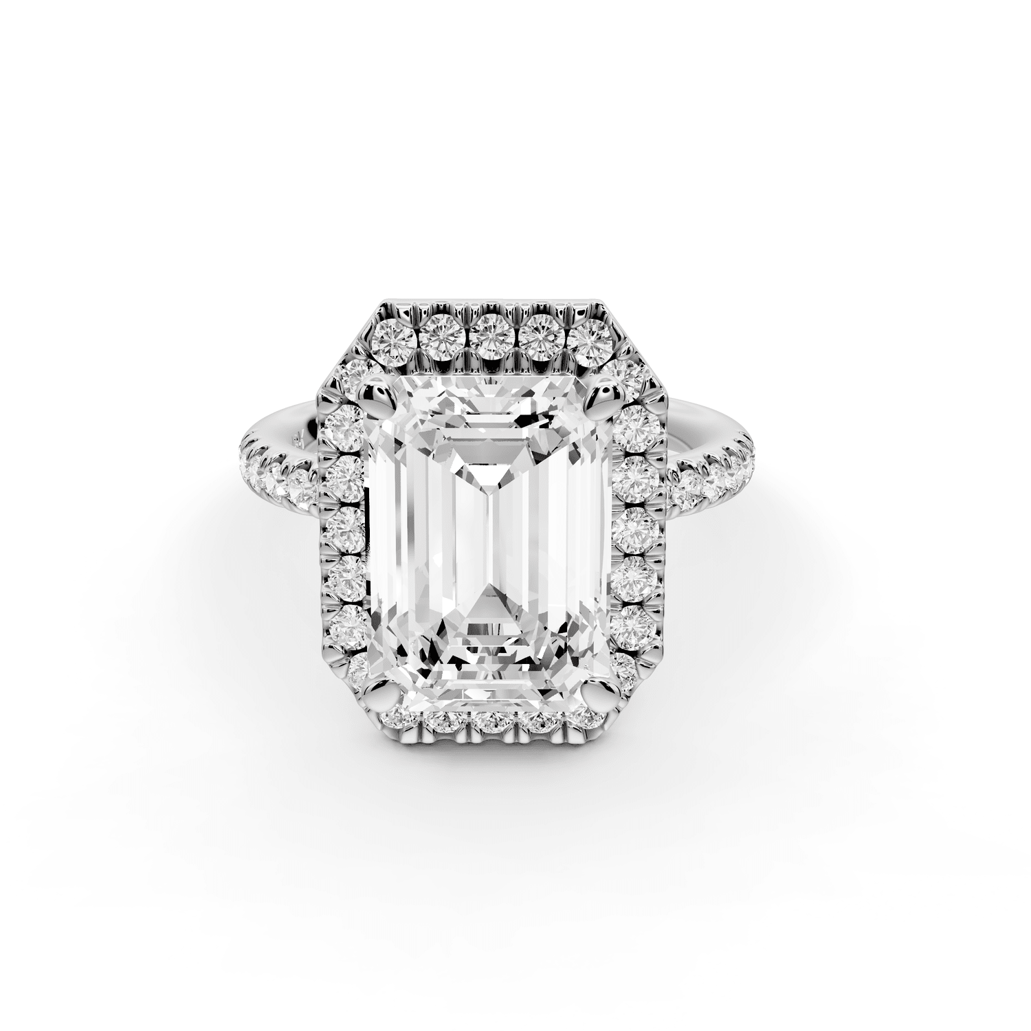 Marina - 4ct 18k white gold emerald halo pavé half band engagment ring - Mr. Alex Jewelry