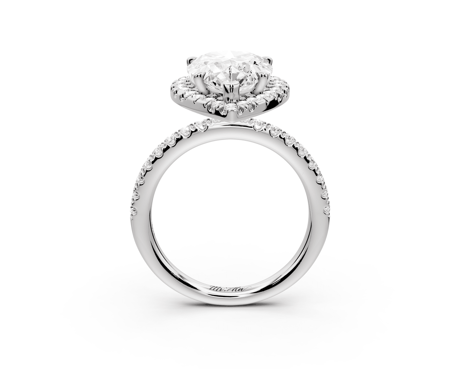 Marina - 4ct 18k white gold pear halo pavé half band engagment ring - Mr. Alex Jewelry