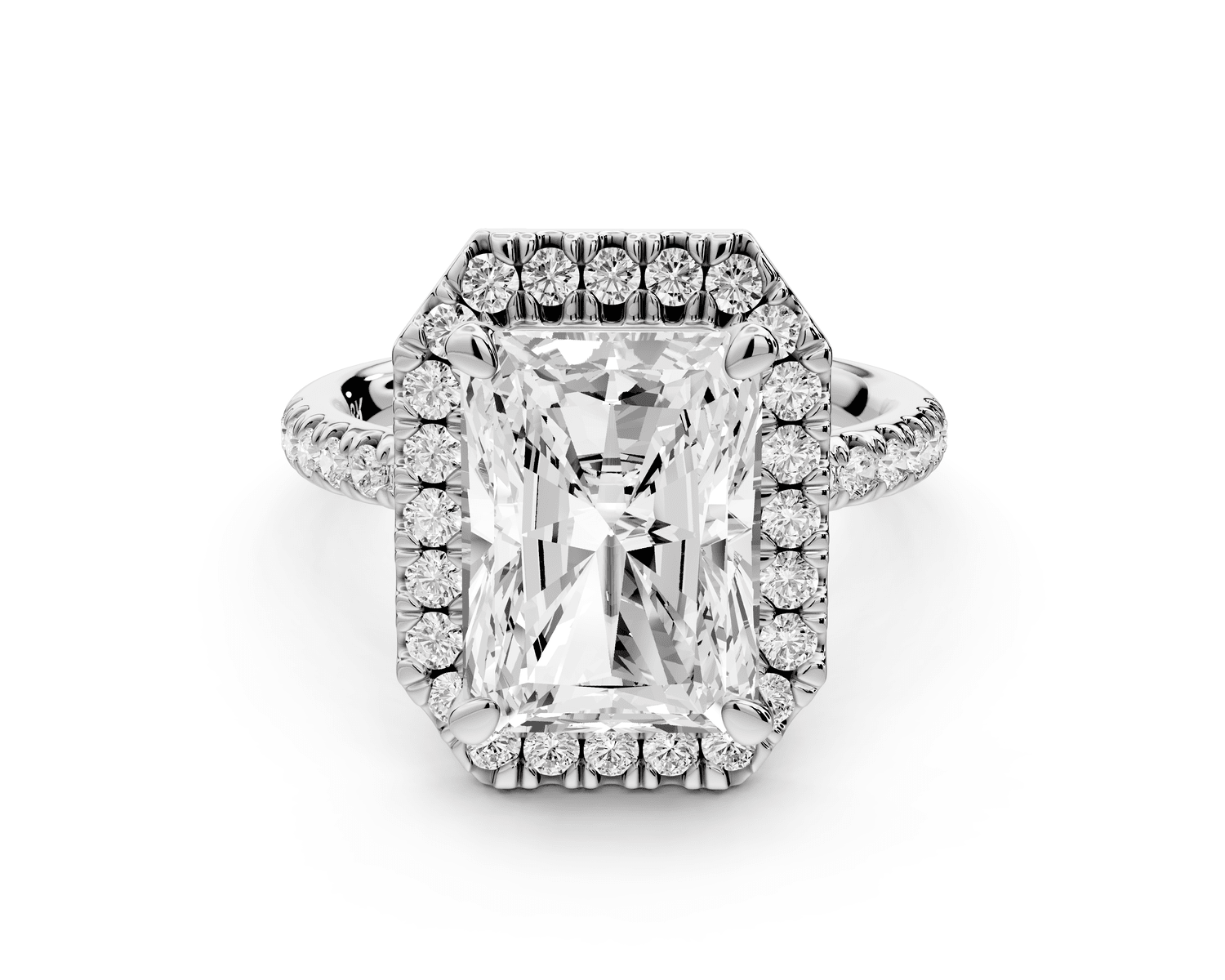 Marina - 4ct 18k white gold radiant halo pavé half band engagement ring - Mr. Alex Jewelry