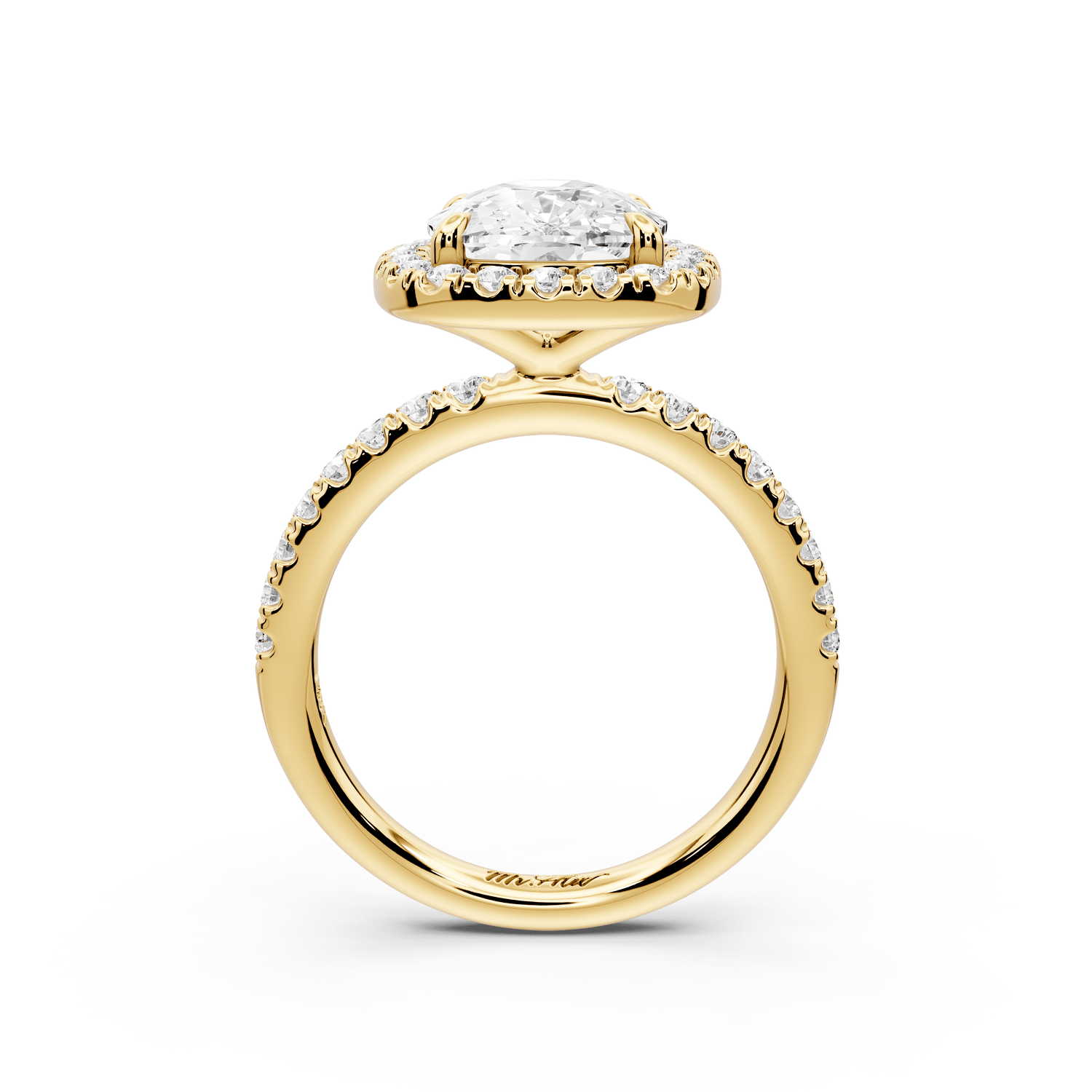 Marina - 4ct 18k yellow gold cushion halo pavé half band engagement ring - Mr. Alex Jewelry