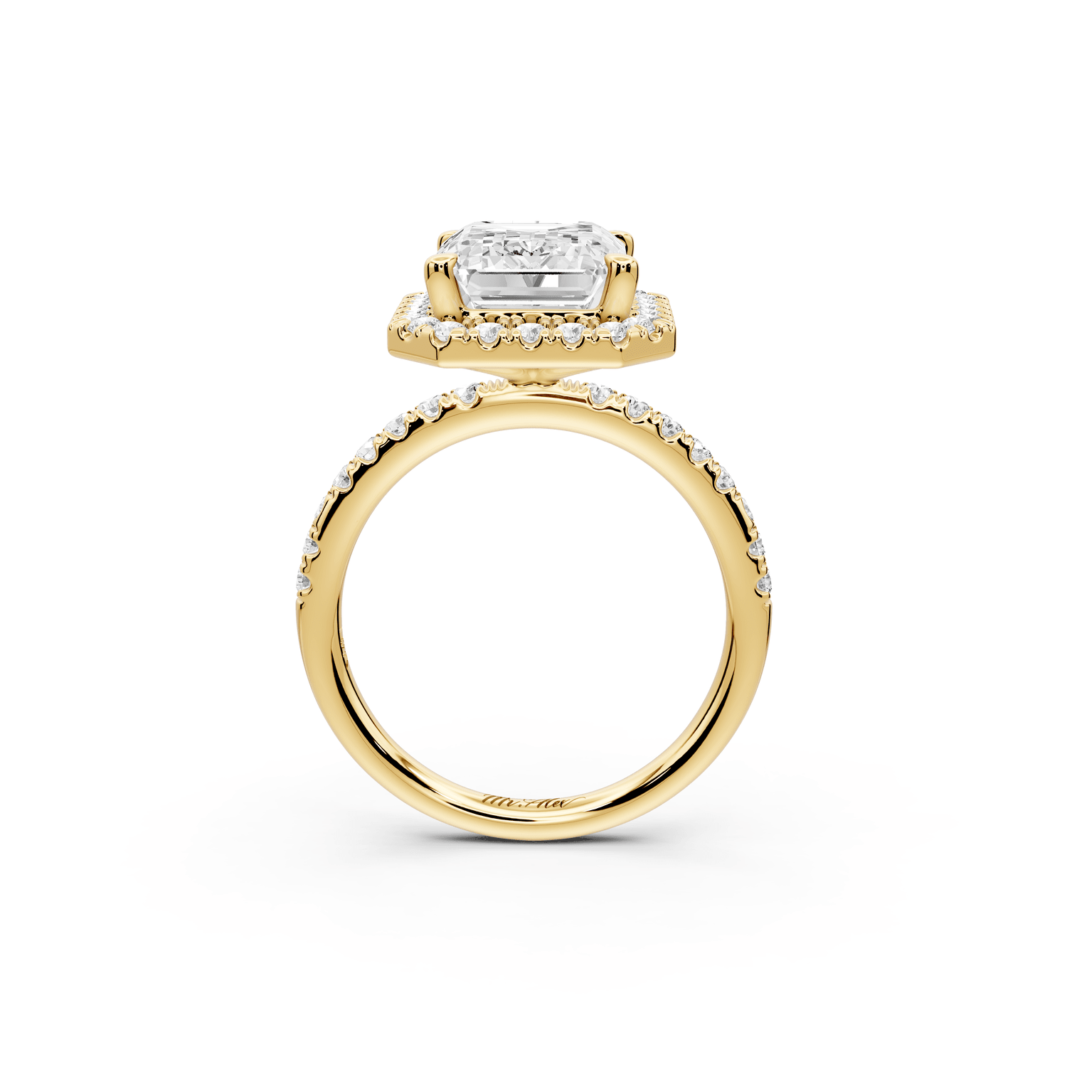 Marina - 4ct 18k yellow gold emerald halo pavé half band engagment ring - Mr. Alex Jewelry