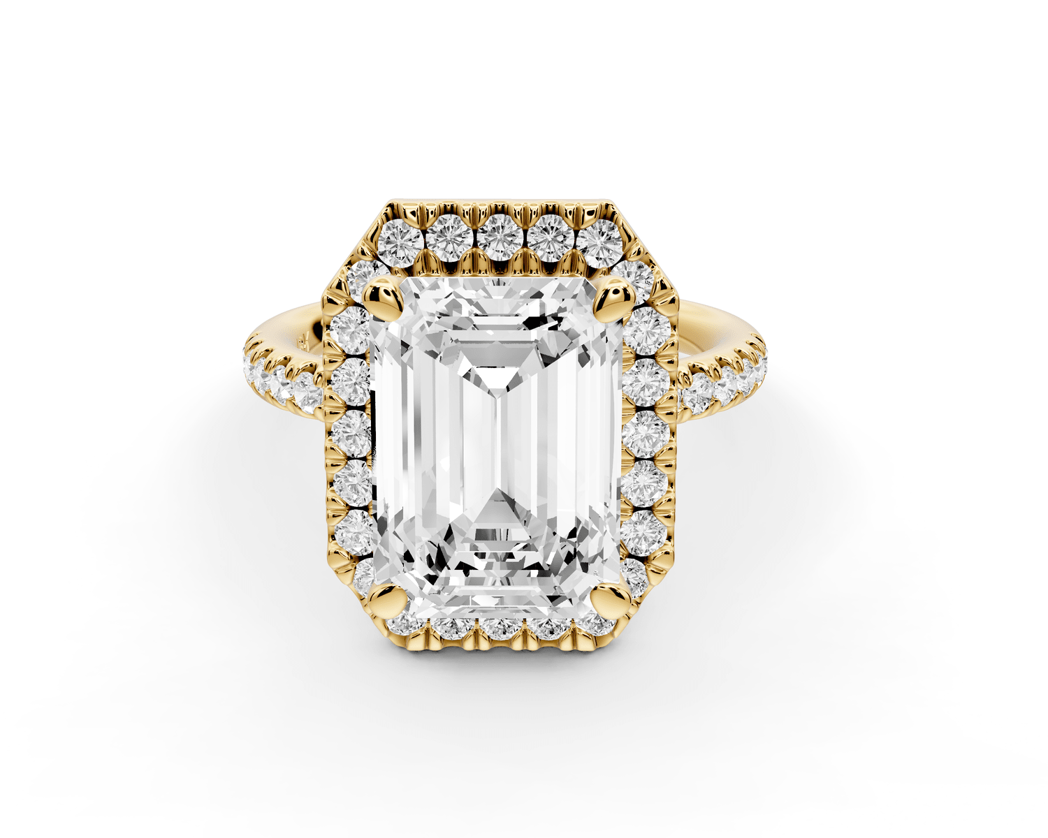 Marina - 4ct 18k yellow gold emerald halo pavé half band engagment ring - Mr. Alex Jewelry