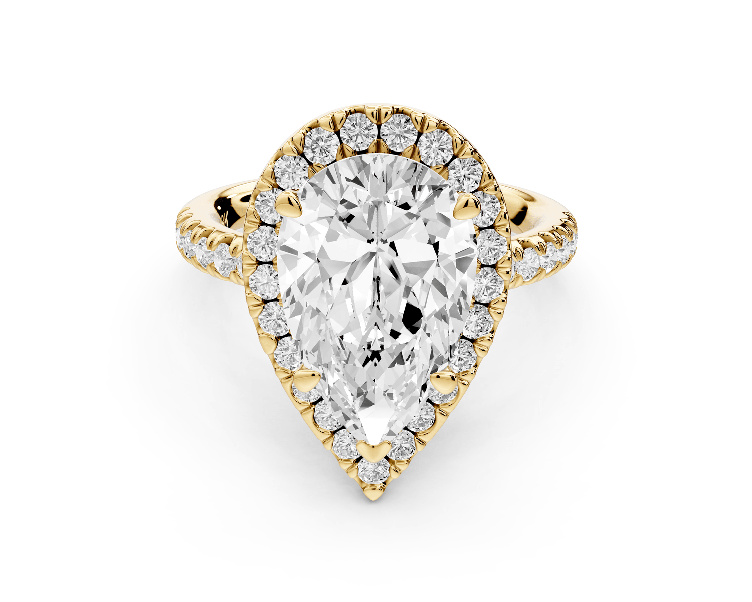 Marina - 4ct 18k yellow gold pear halo pavé half band engagment ring - Mr. Alex Jewelry