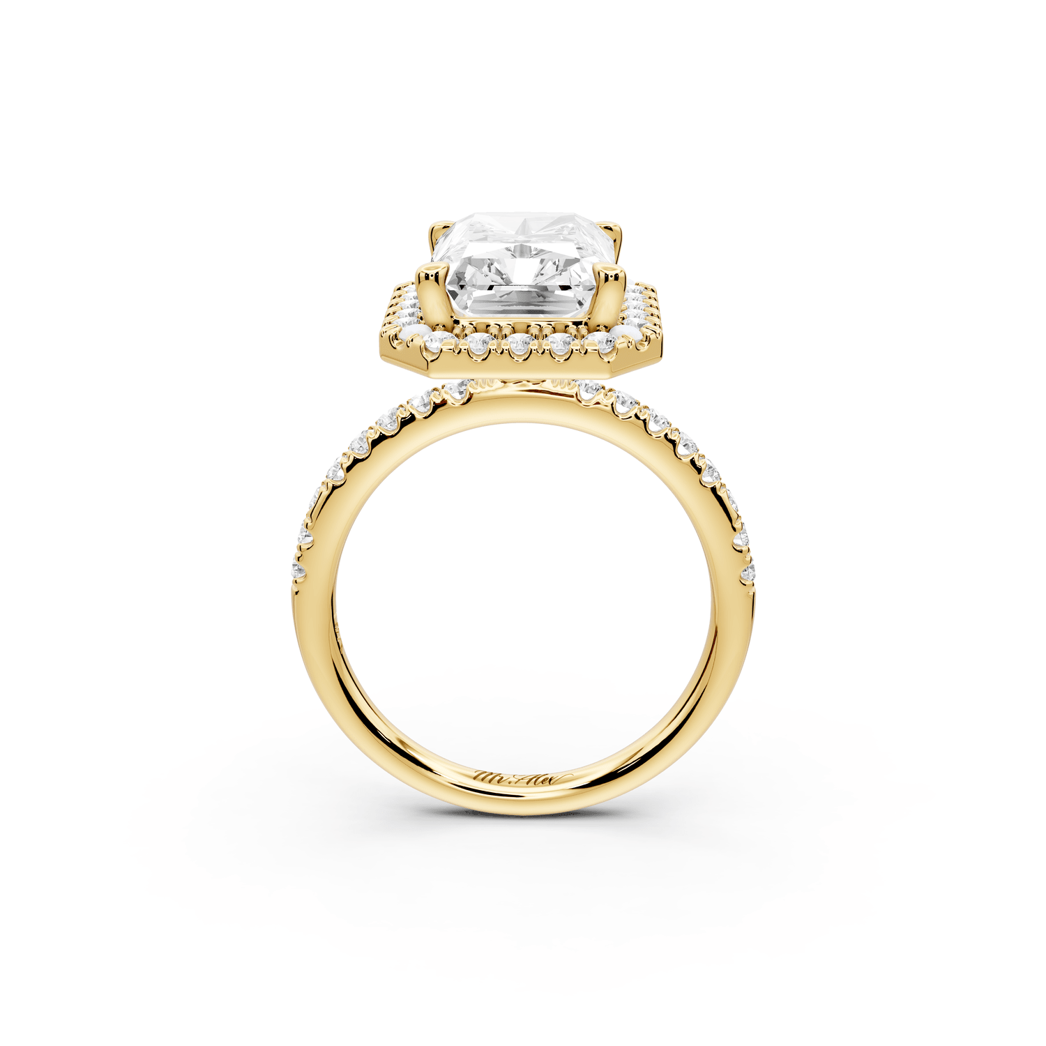 Marina - 4ct 18k yellow gold radiant halo pavé half band engagement ring - Mr. Alex Jewelry
